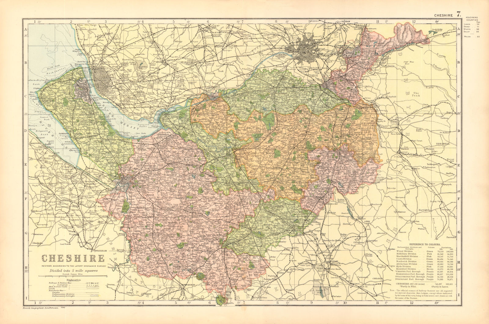 Associate Product CHESHIRE. Showing Parliamentary divisions, boroughs & parks. BACON 1904 map