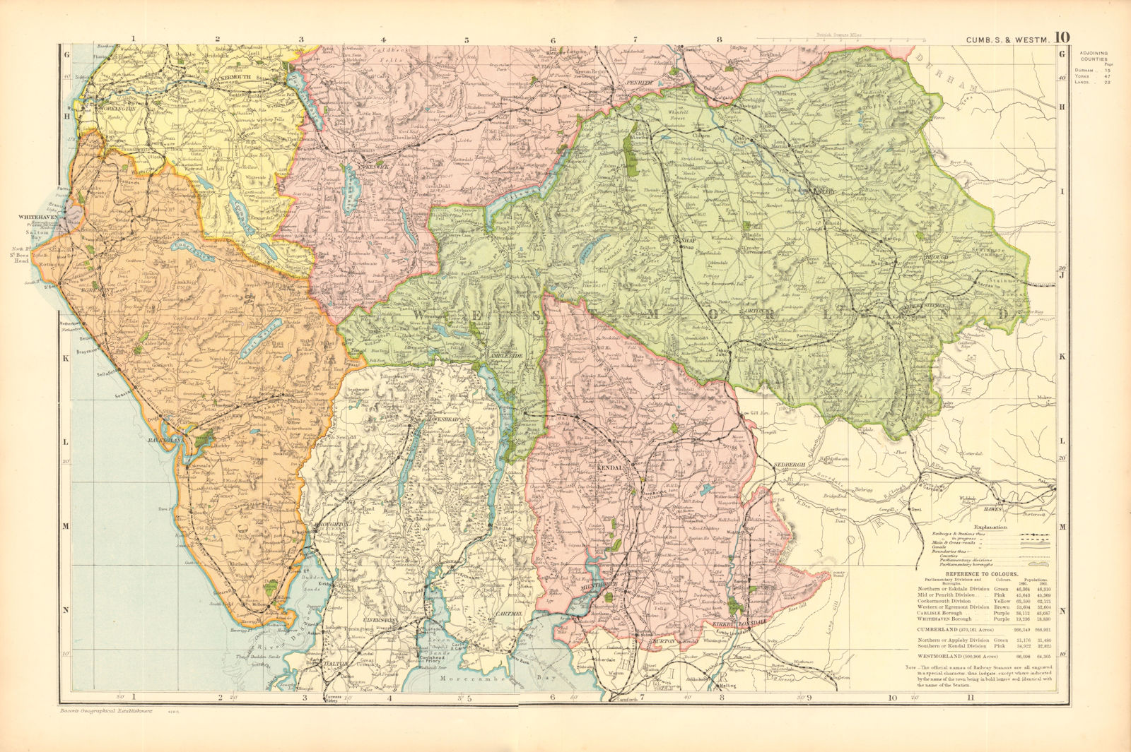 ENGLISH LAKE DISTRICT. Cumberland S/Westmoreland. Parliamentary. BACON 1904 map