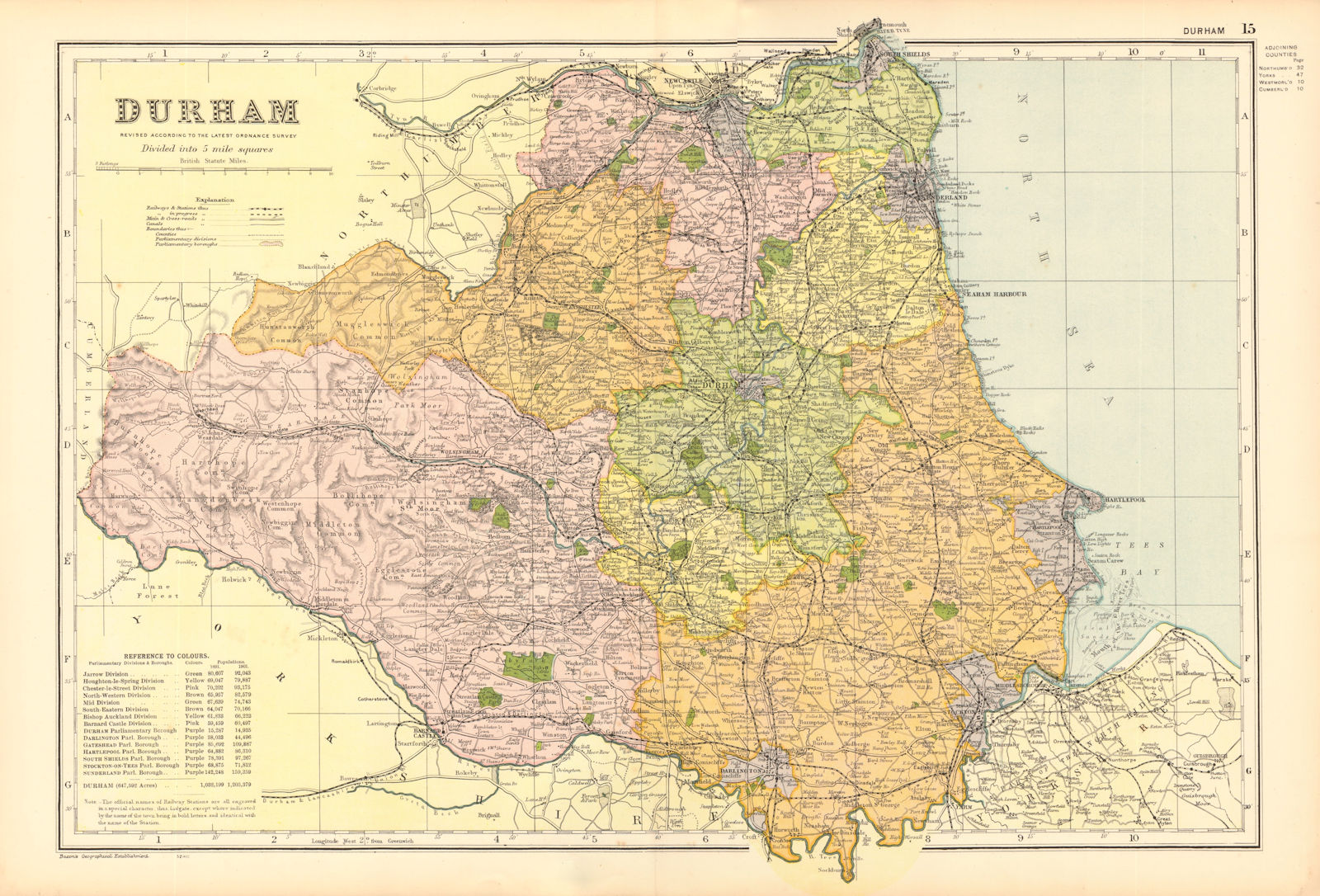 DURHAM. Showing Parliamentary divisions, boroughs & parks. BACON 1904 old map