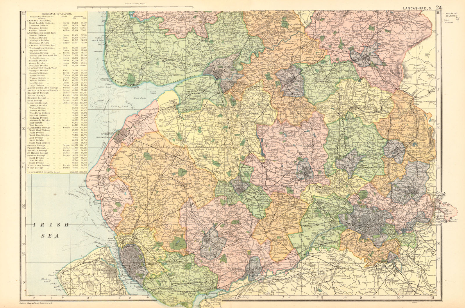 LANCASHIRE (SOUTH). Showing Parliamentary divisions & parks. BACON 1904 map