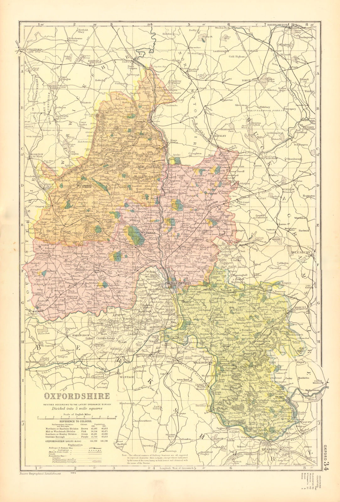 Associate Product OXFORDSHIRE. Showing Parliamentary divisions, boroughs & parks. BACON 1904 map