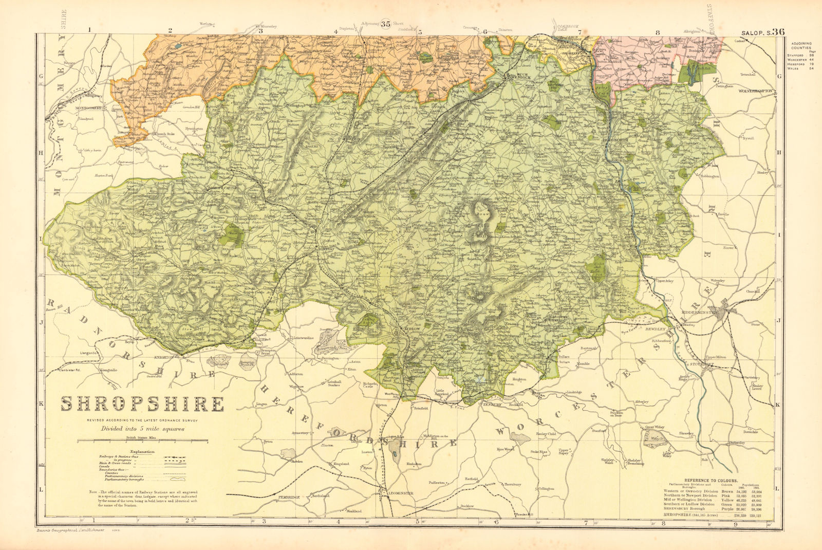 SHROPSHIRE (SOUTH). Showing Parliamentary divisions & parks. BACON 1904 map