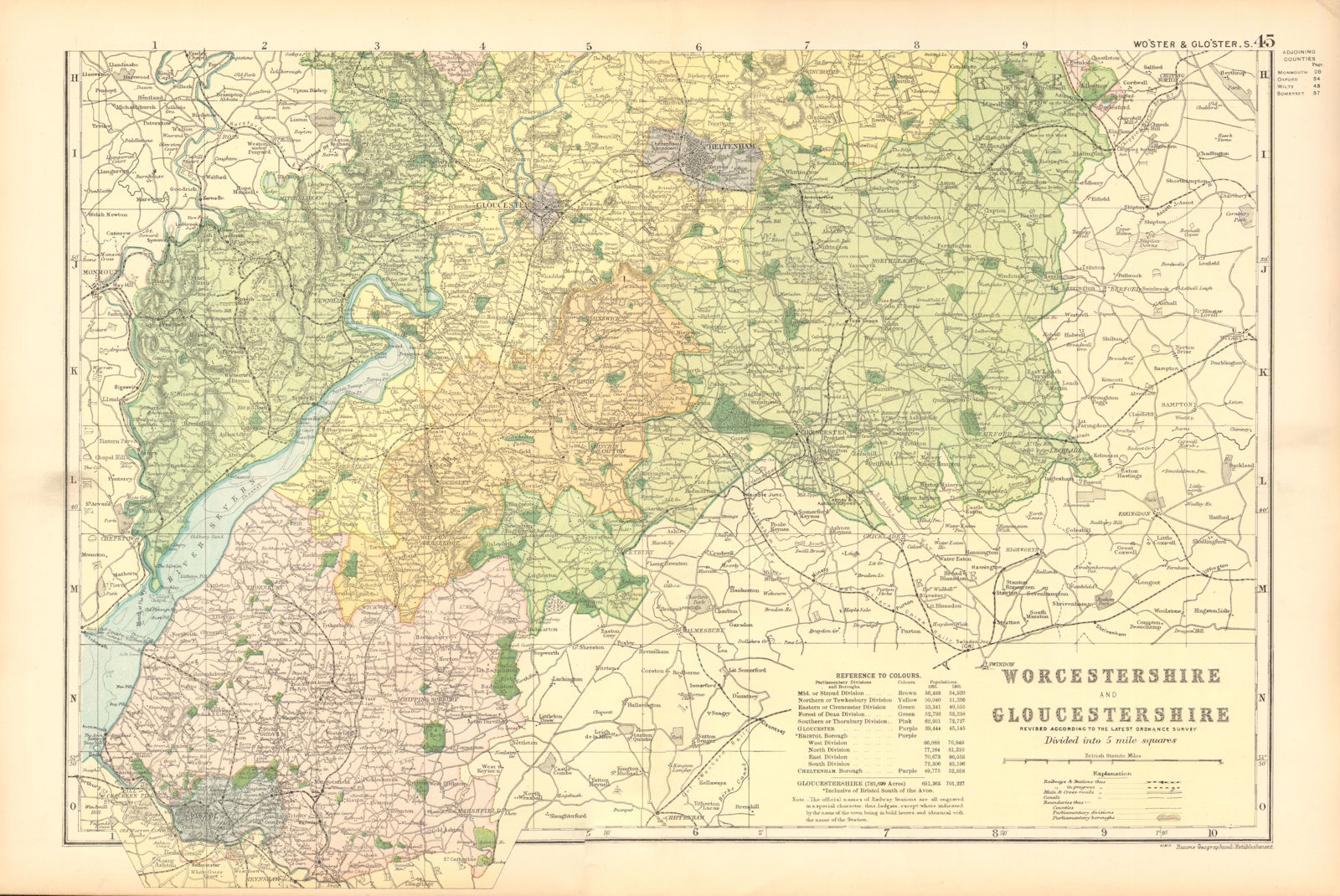 WORCESTERSHIRE AND GLOUCESTERSHIRE SOUTH. Parliamentary divisions.BACON 1904 map