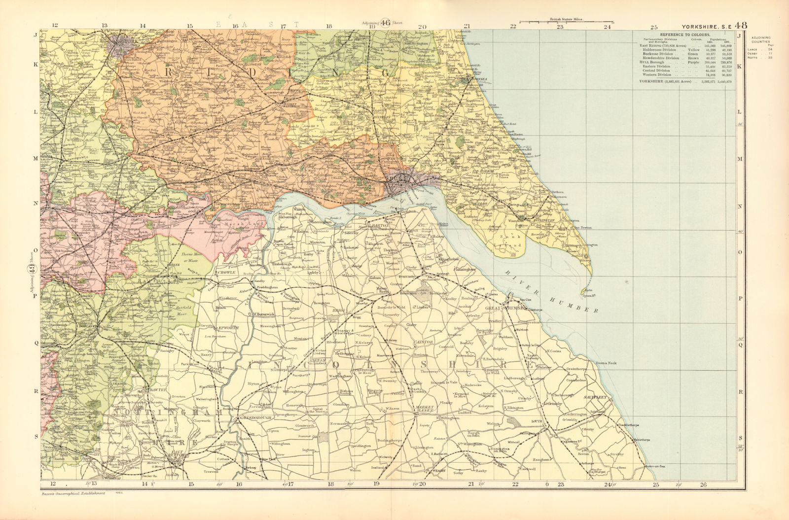 YORKSHIRE (SOUTH EAST). Showing Parliamentary divisions & parks. BACON 1904 map