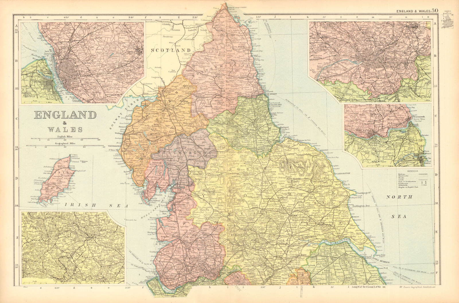 Associate Product NORTHERN ENGLAND Liverpool Bradford Manchester Newcastle environs.BACON 1904 map