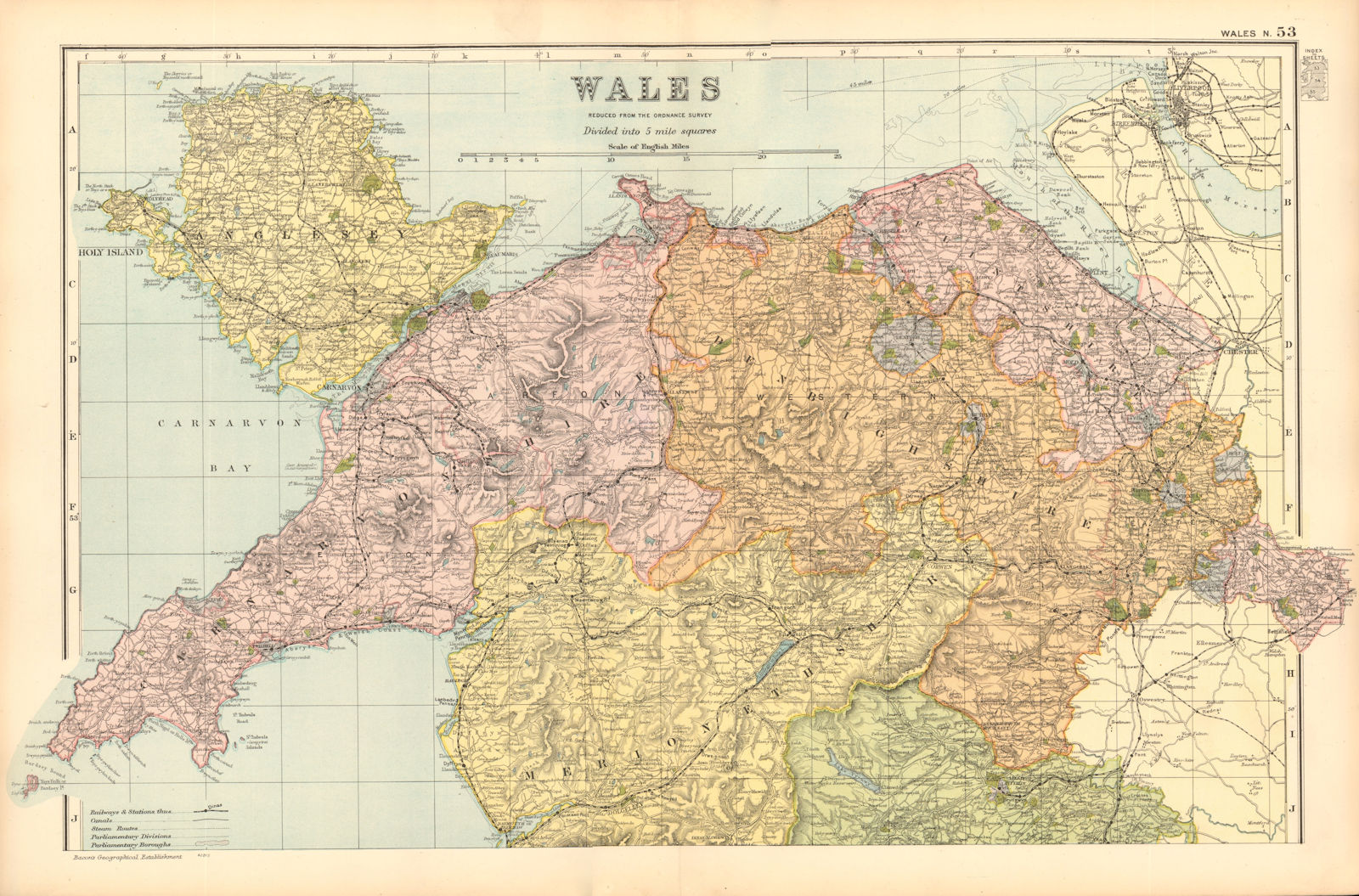 NORTH WALES. Showing Parliamentary divisions & boroughs. BACON 1904 old map