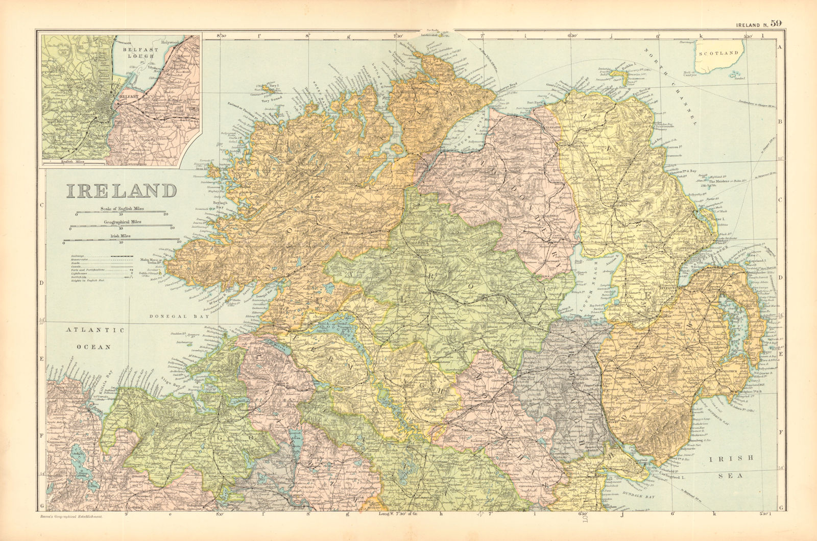 IRELAND NORTH. ULSTER. Belfast environs. Parliamentary. Railways. BACON 1904 map