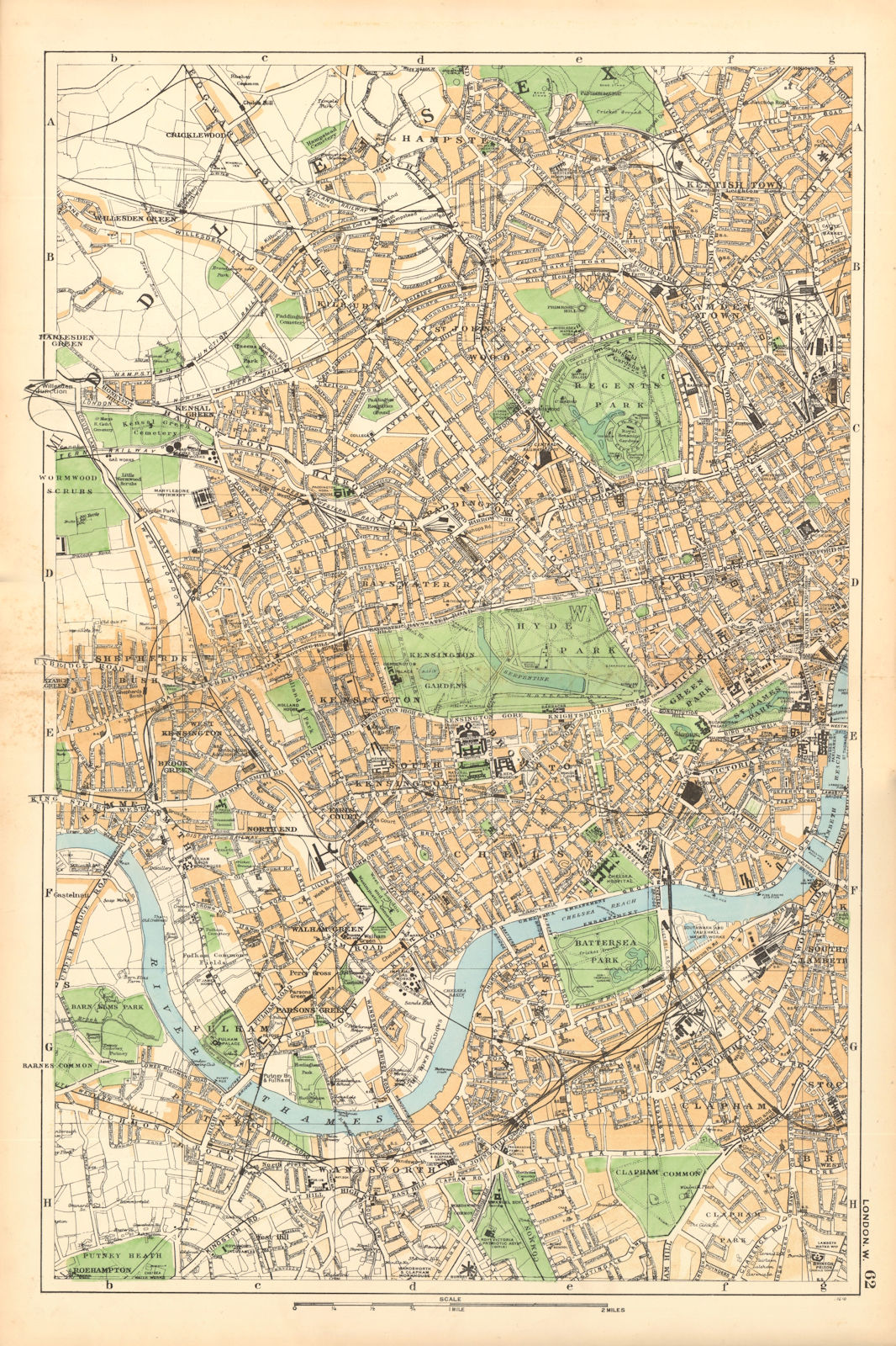 LONDON WEST. Westminster Camden Chelsea Wandsworth Kensington. BACON 1904 map