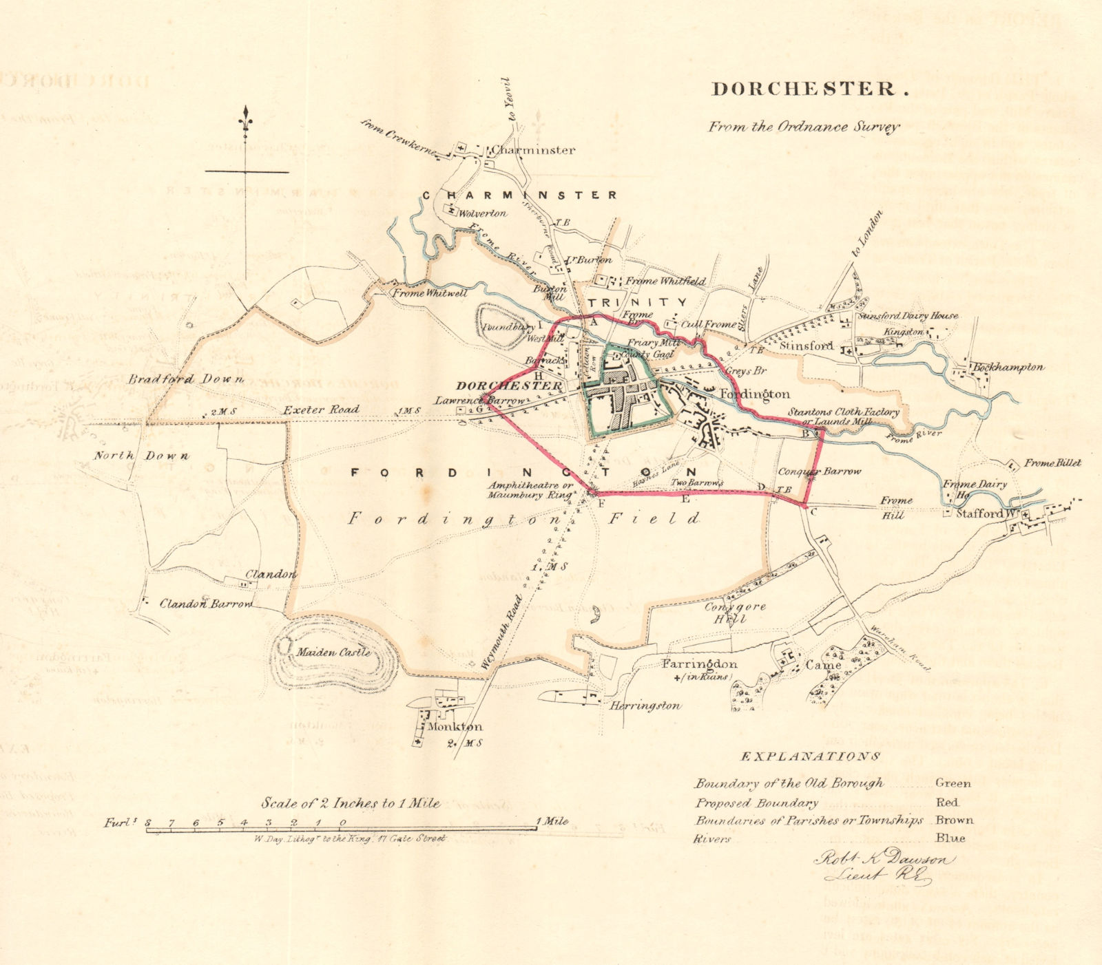 DORCHESTER borough/town plan. REFORM ACT. Charminster. Dorset. DAWSON 1832 map
