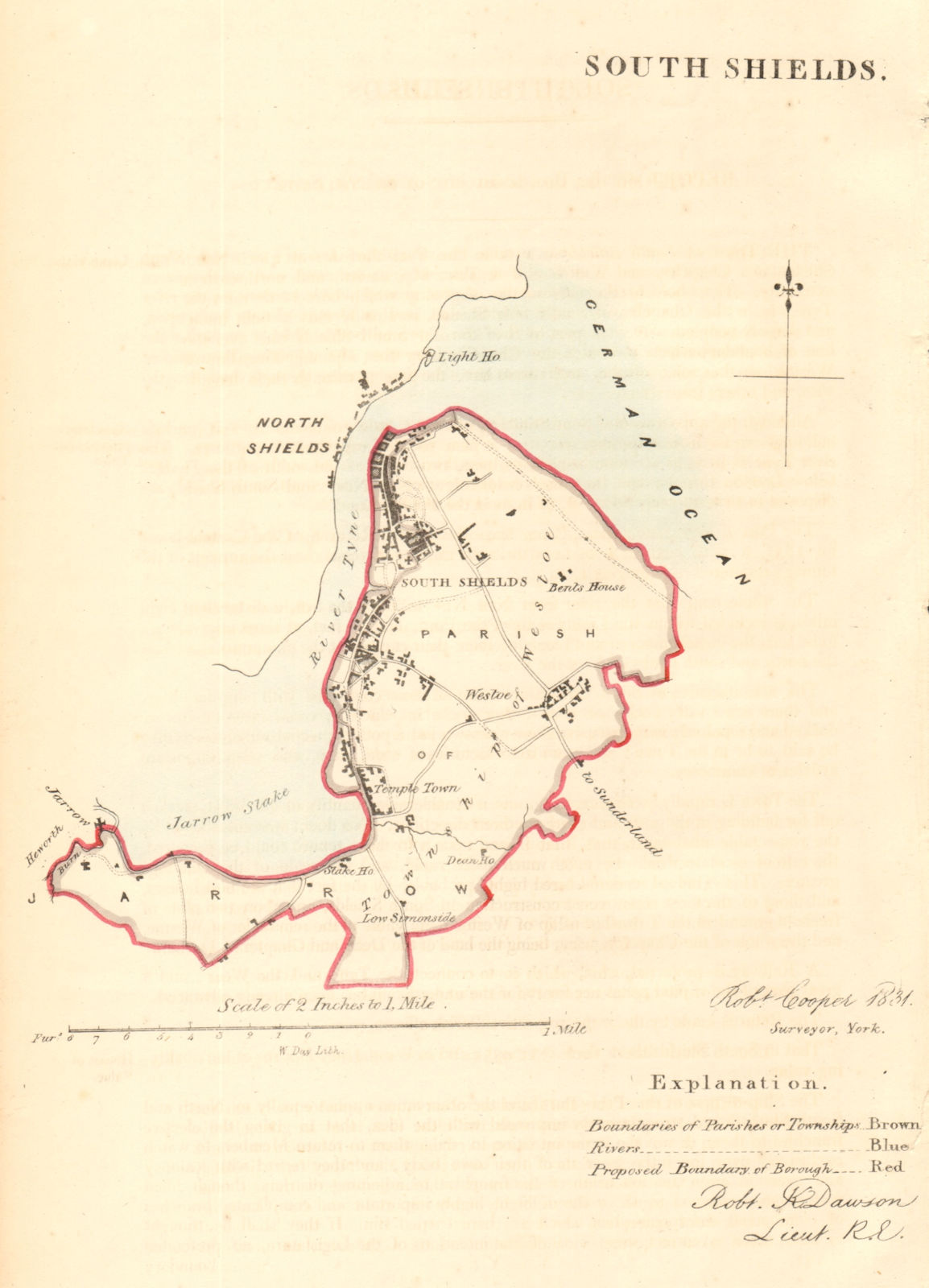 SOUTH SHIELDS borough/town plan for the REFORM ACT. Durham. DAWSON 1832 map