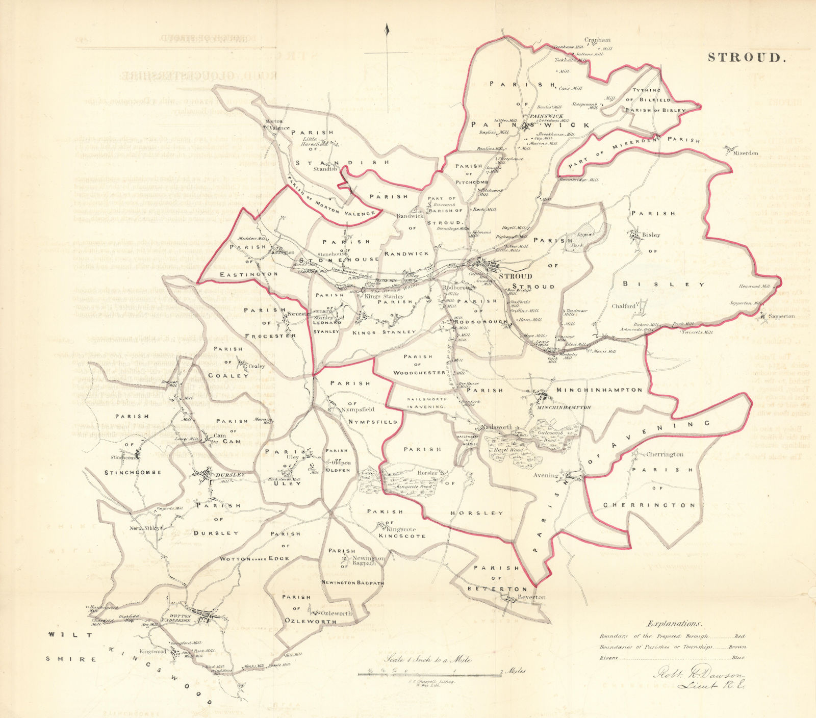 STROUD borough/town plan REFORM ACT. Stonehouse Gloucestershire. DAWSON 1832 map