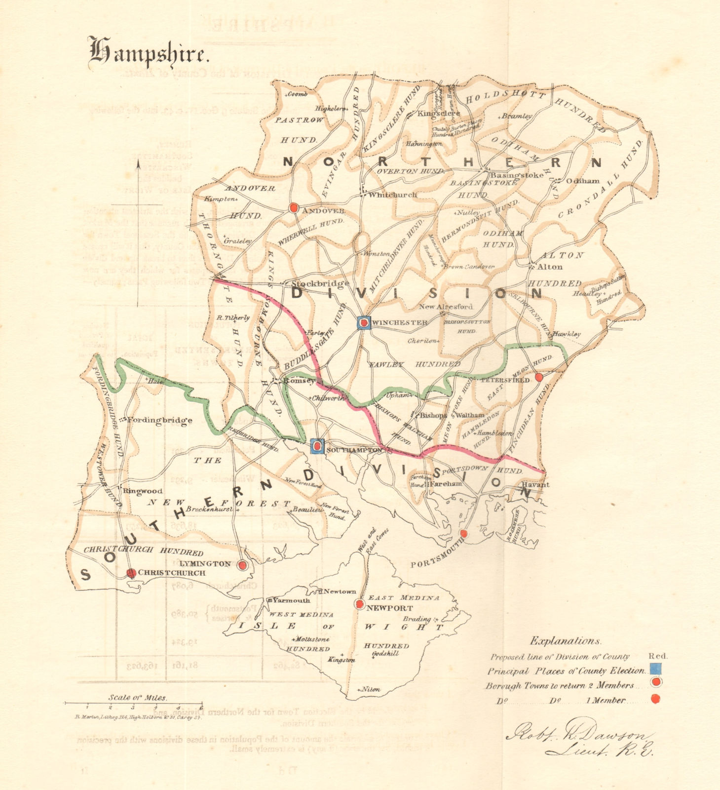 Associate Product Hampshire county map. Divisions boroughs electoral. REFORM ACT. DAWSON 1832