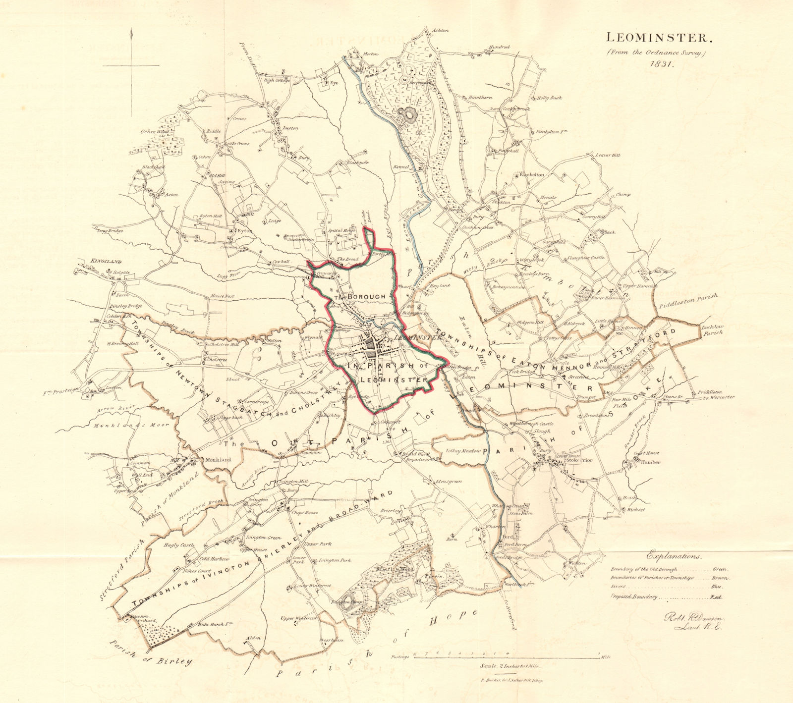 LEOMINSTER borough/town plan. REFORM ACT. Herefordshire. DAWSON 1832 old map