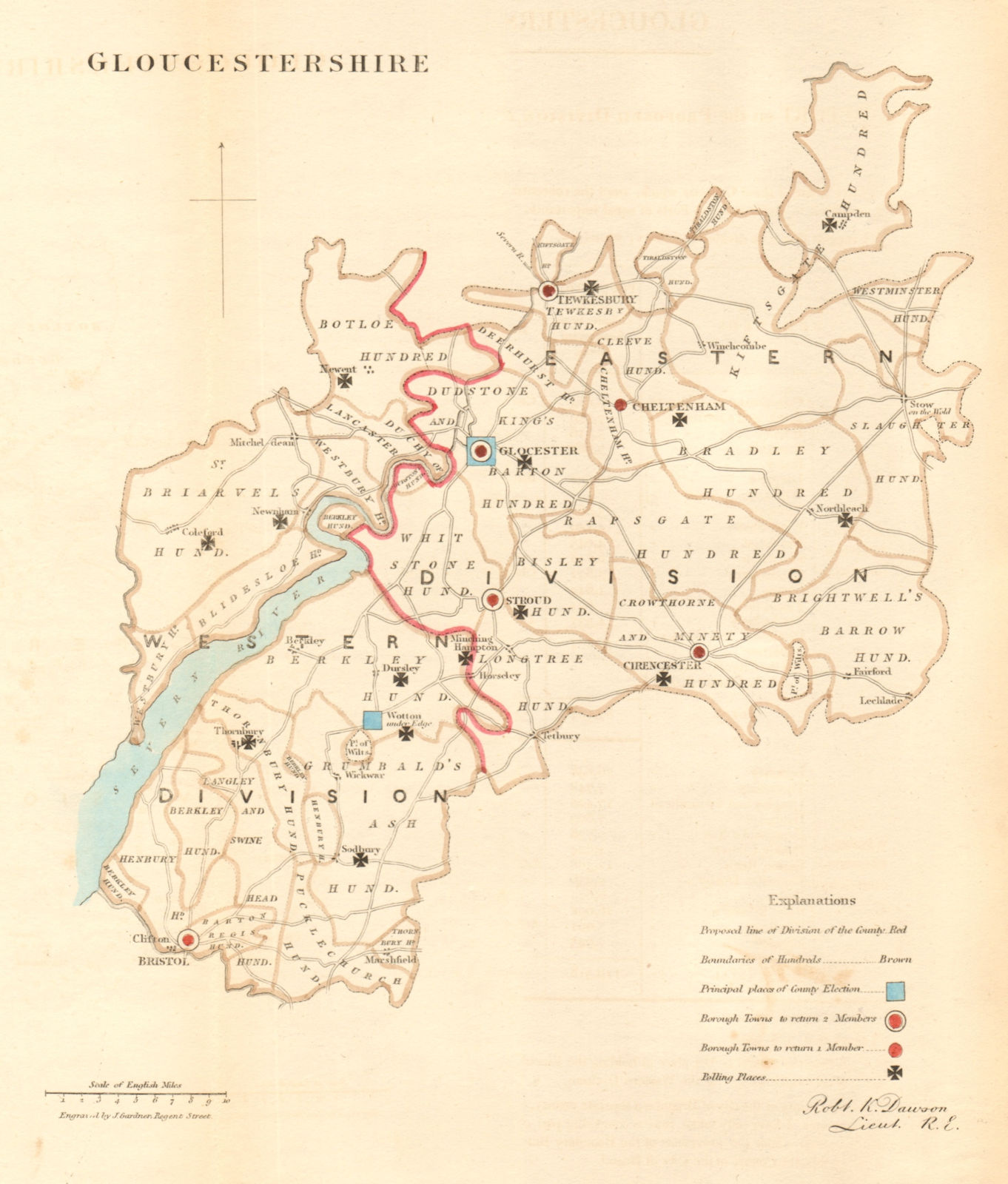Associate Product Gloucestershire county map. Divisions boroughs electoral REFORM ACT. DAWSON 1832