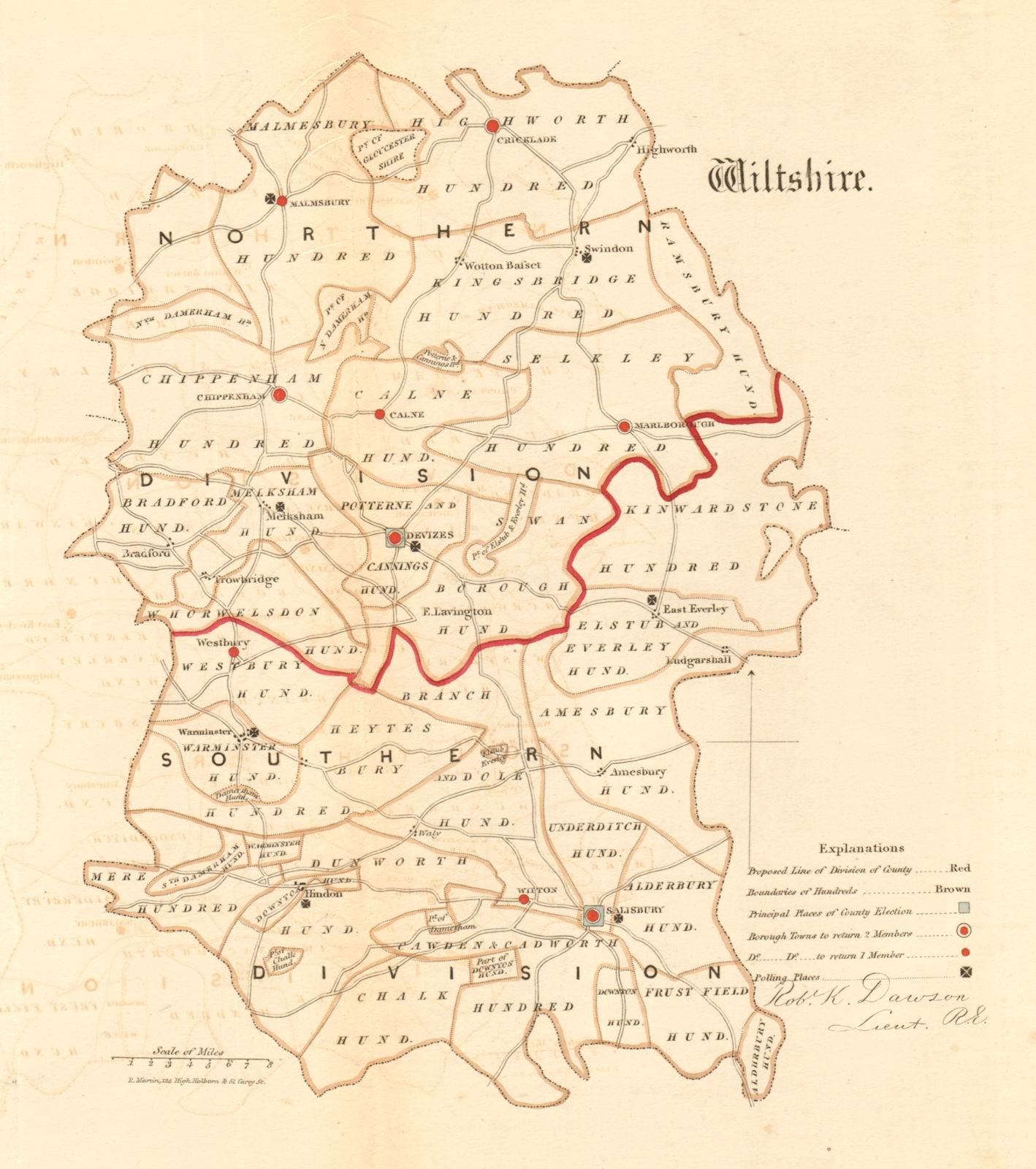 Wiltshire county map. Divisions boroughs electoral. REFORM ACT. DAWSON 1832