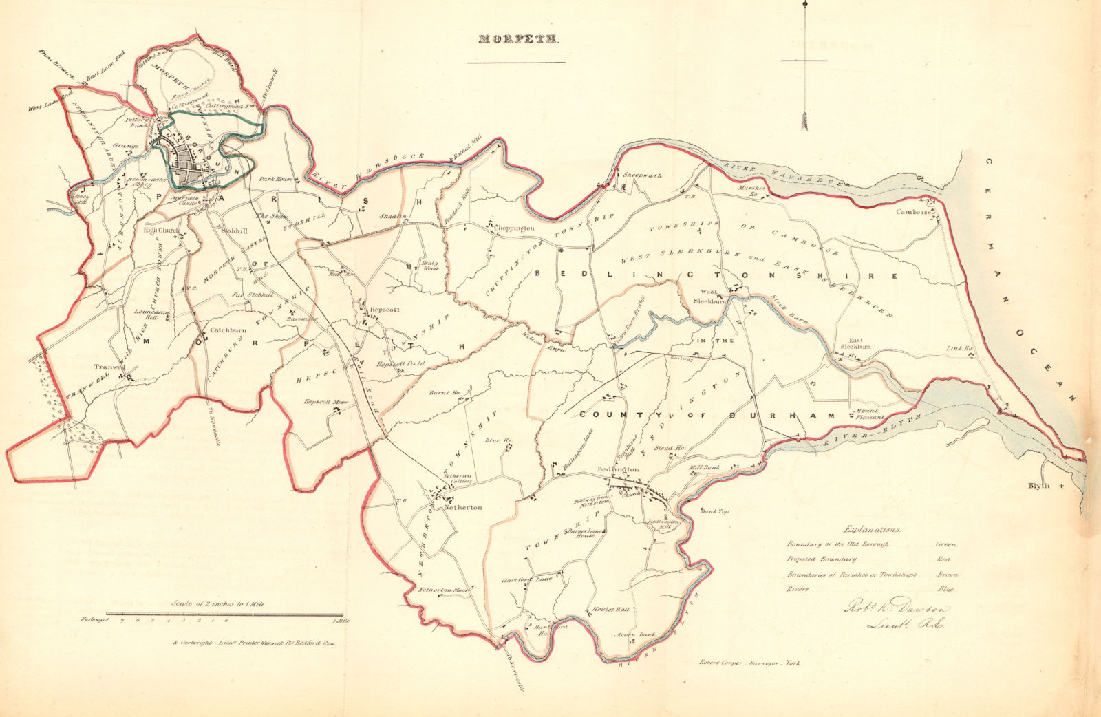 MORPETH borough/town plan. REFORM ACT. Bedlington Northumberland.DAWSON 1832 map