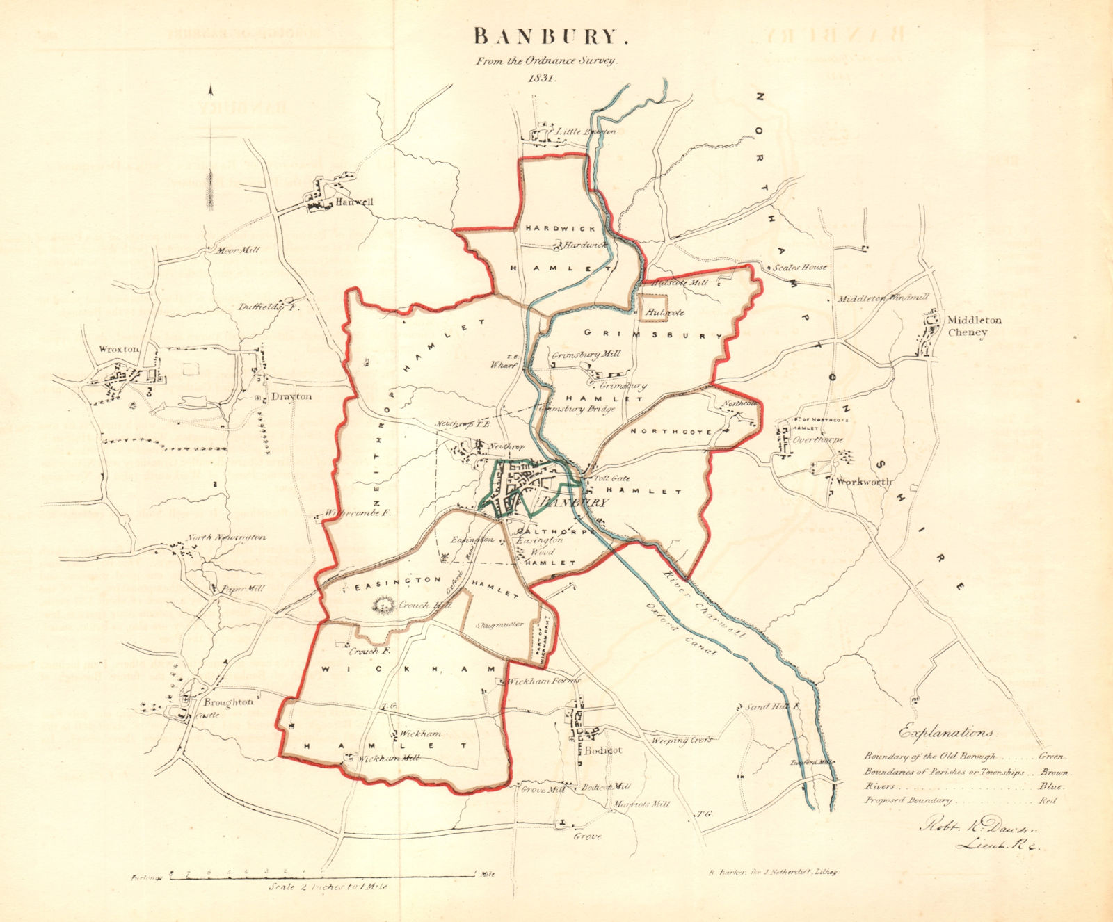 Associate Product BANBURY borough/town plan. REFORM ACT. Wroxton. Oxfordshire. DAWSON 1832 map