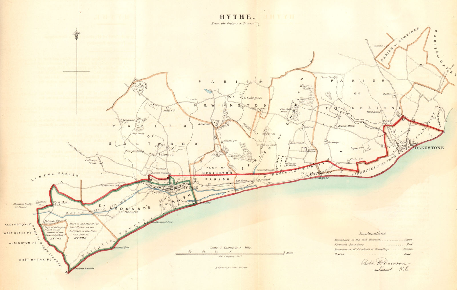 HYTHE & FOLKESTONE borough/town plan for the REFORM ACT. Kent. DAWSON 1832 map