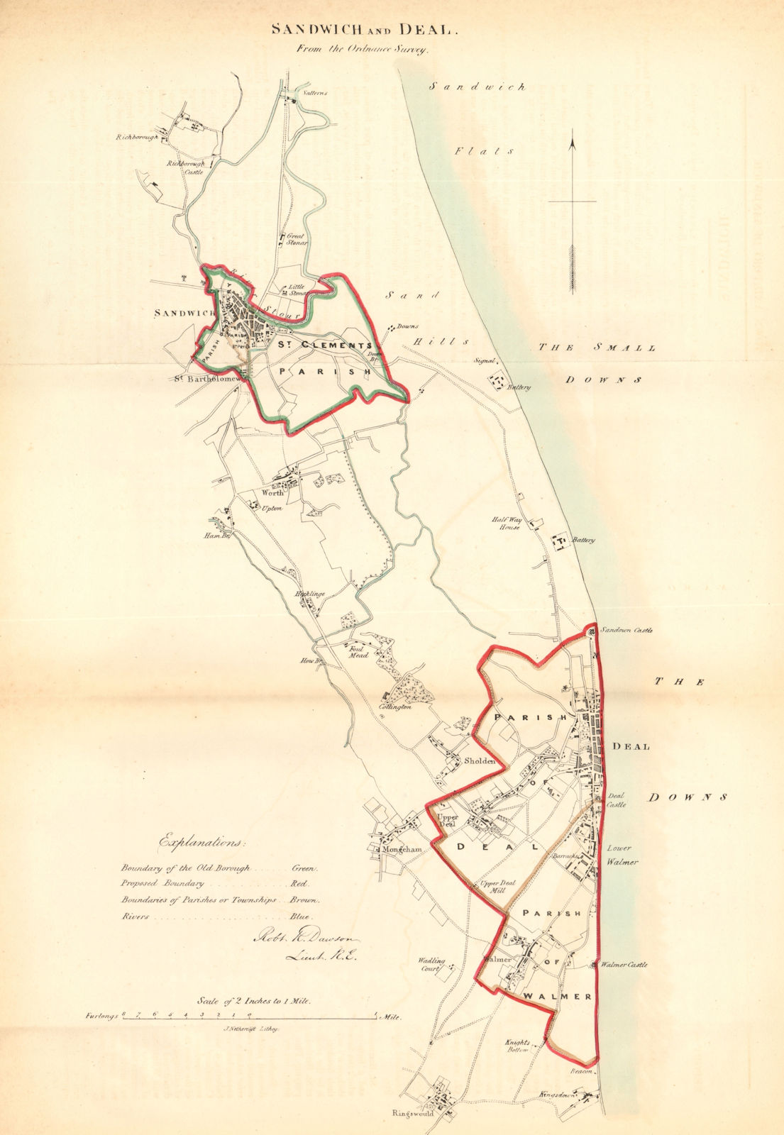 SANDWICH & DEAL borough/town plan for the REFORM ACT. Kent. DAWSON 1832 map