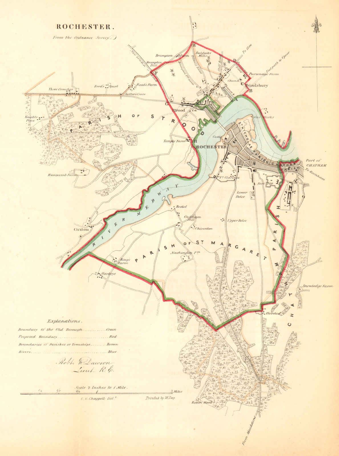 ROCHESTER borough/town plan. REFORM ACT. Strood Chatham. Kent. DAWSON 1832 map