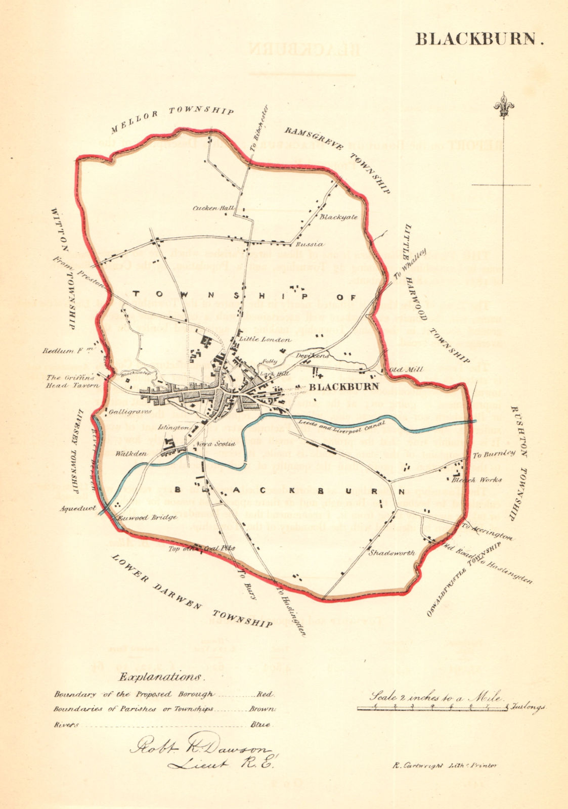 BLACKBURN borough/town plan for the REFORM ACT. Lancashire. DAWSON 1832 map