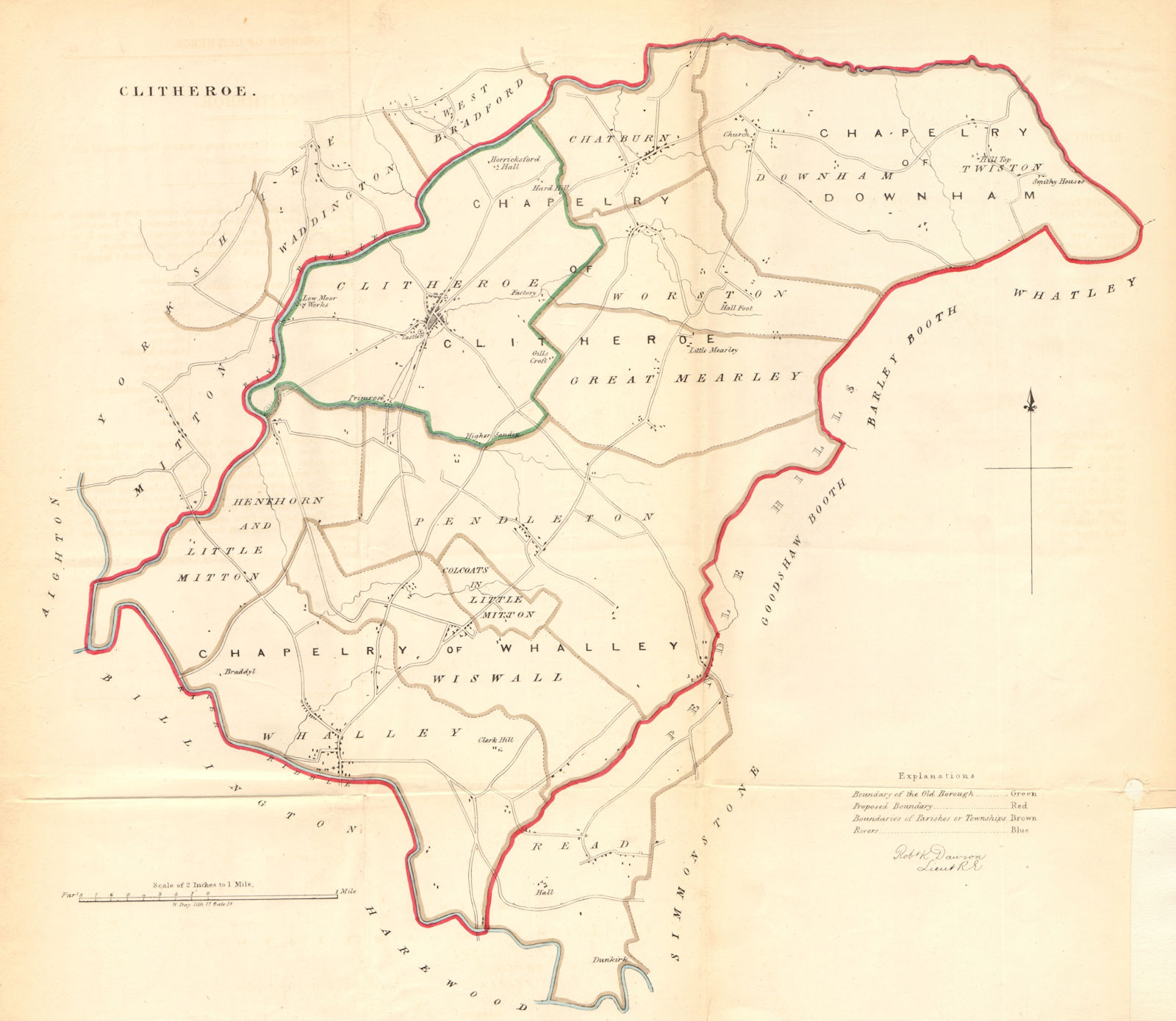 CLITHEROE borough plan. REFORM ACT. Twiston Whalley. Lancashire. DAWSON 1832 map