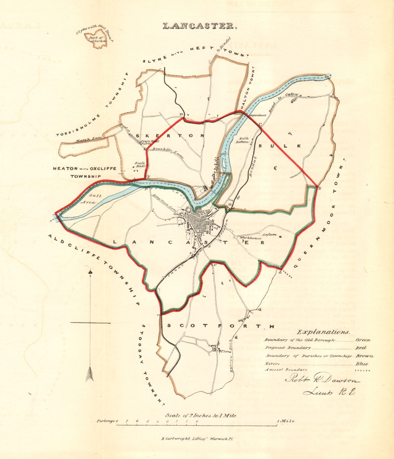 LANCASTER borough/town plan. REFORM ACT. Scotforth. Lancashire. DAWSON 1832 map