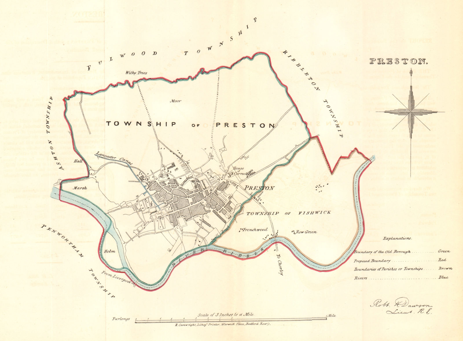PRESTON borough/town plan for the REFORM ACT. Lancashire. DAWSON 1832 old map