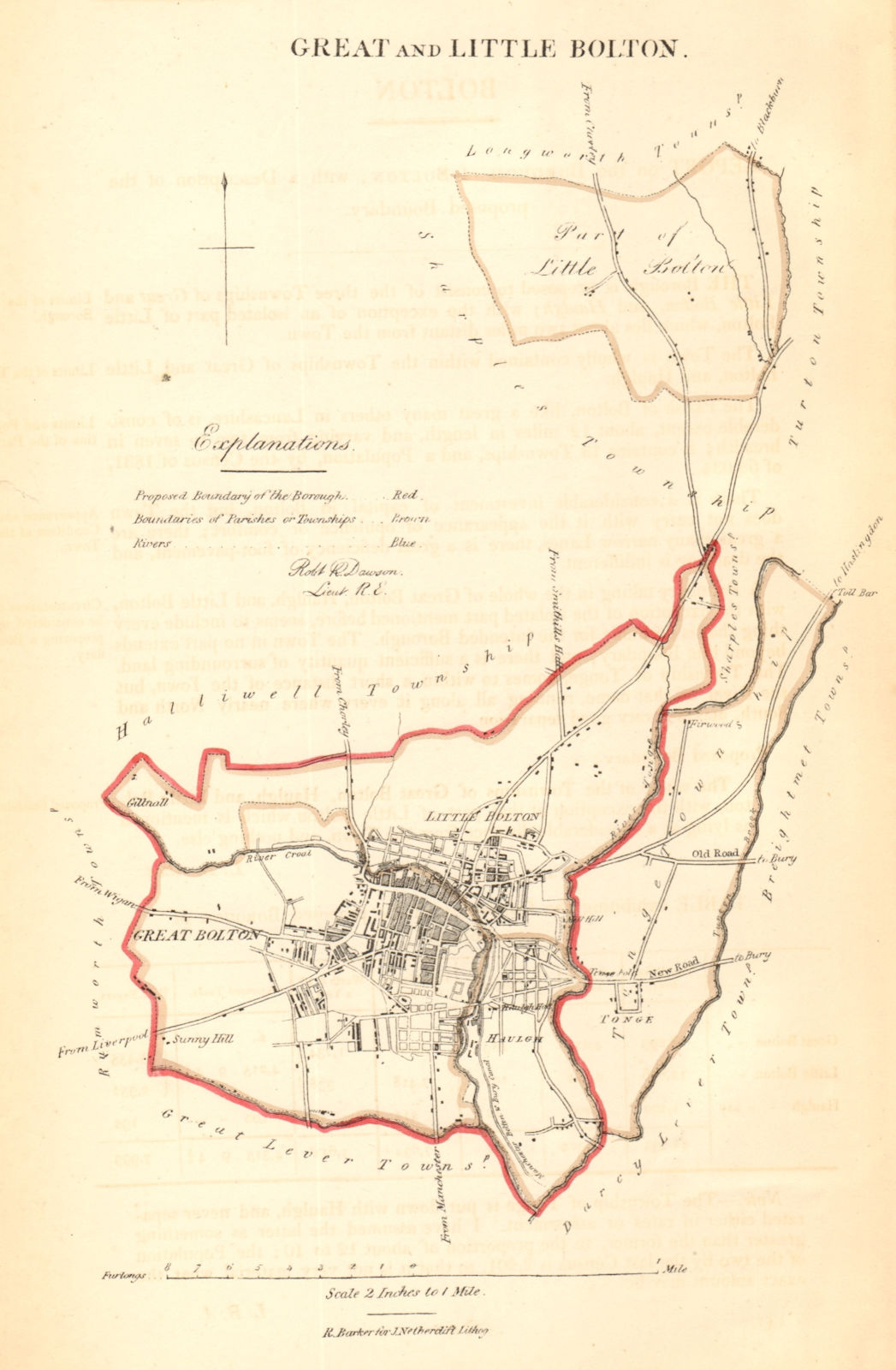 GREAT & LITTLE BOLTON borough/town plan. REFORM ACT. Lancashire. DAWSON 1832 map