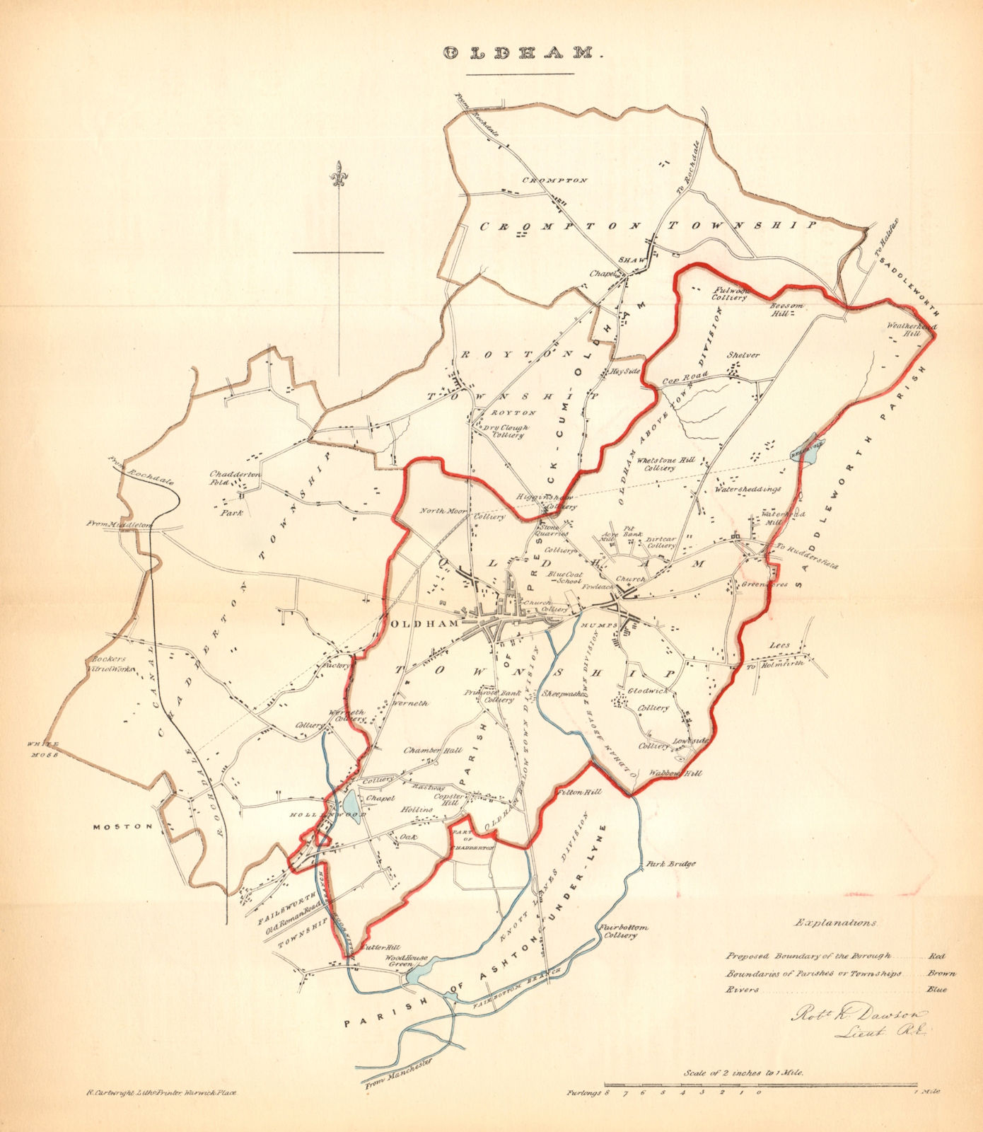 OLDHAM borough/town plan. REFORM ACT. Royton Shaw. Lancashire. DAWSON 1832 map