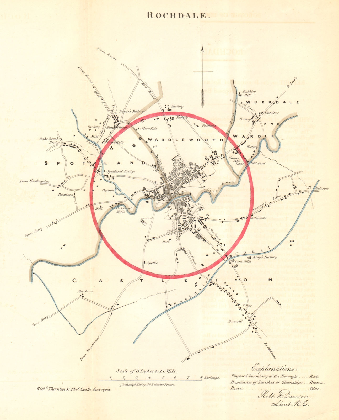 ROCHDALE borough/town plan. REFORM ACT. Shawclough. Lancashire. DAWSON 1832 map