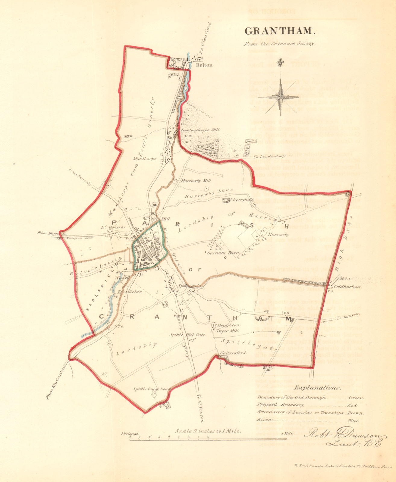 GRANTHAM borough/town plan. REFORM ACT. Belton Manthorpe. DAWSON 1832 old map