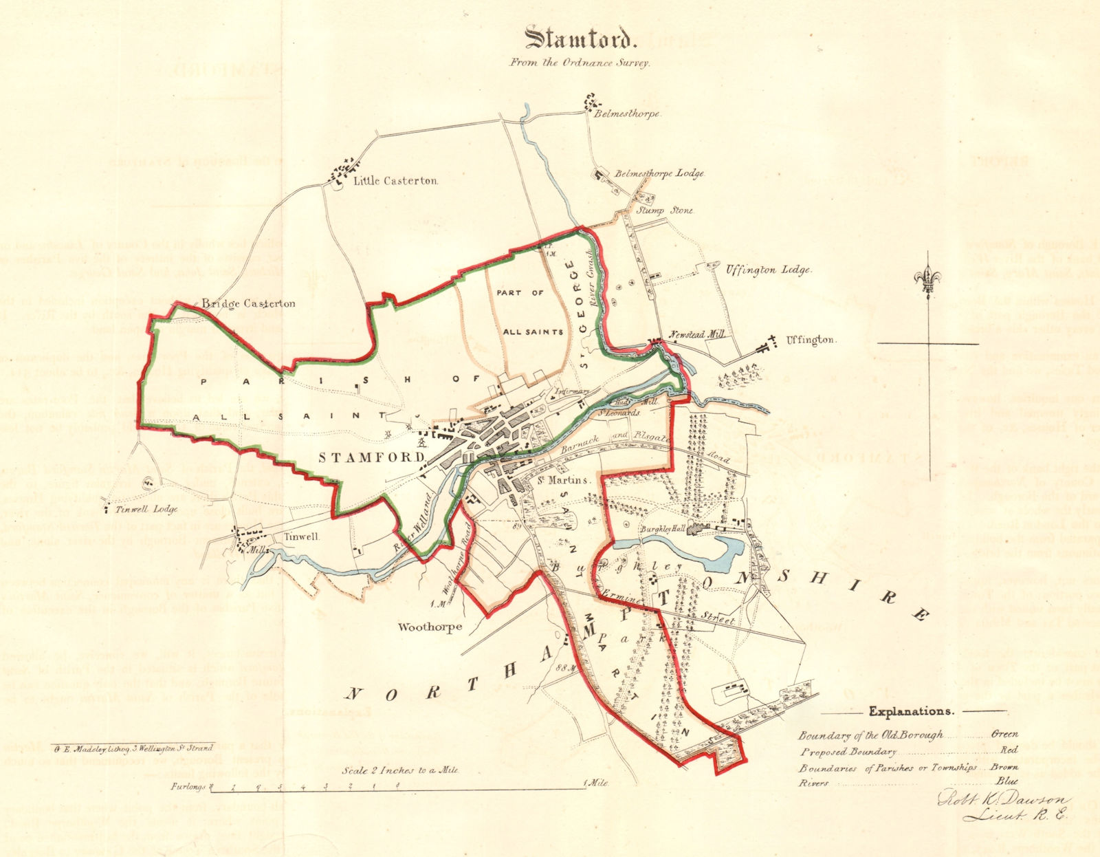 STAMFORD borough/town plan. REFORM ACT. Tinwell. Lincolnshire. DAWSON 1832 map
