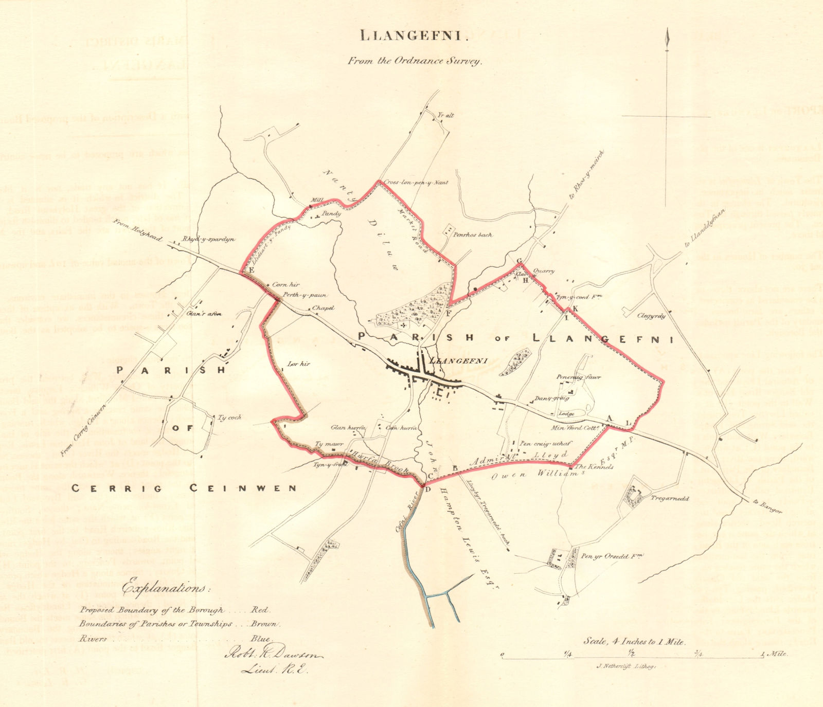 LLANGEFNI borough/town plan for the REFORM ACT. Wales. DAWSON 1832 old map