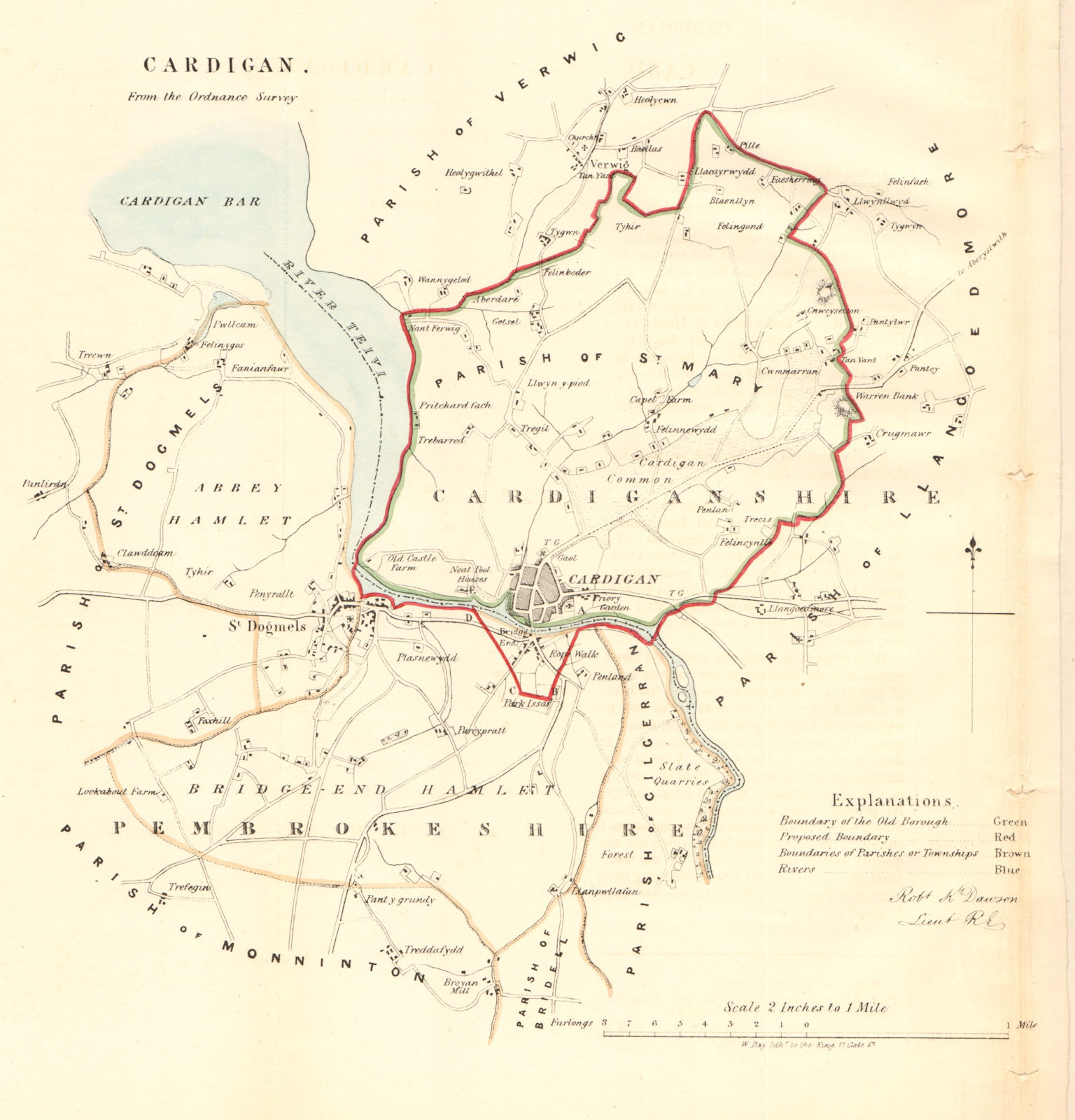 CARDIGAN/ABERTEIFI borough/town plan. REFORM ACT. St Dogmaels. DAWSON 1832 map
