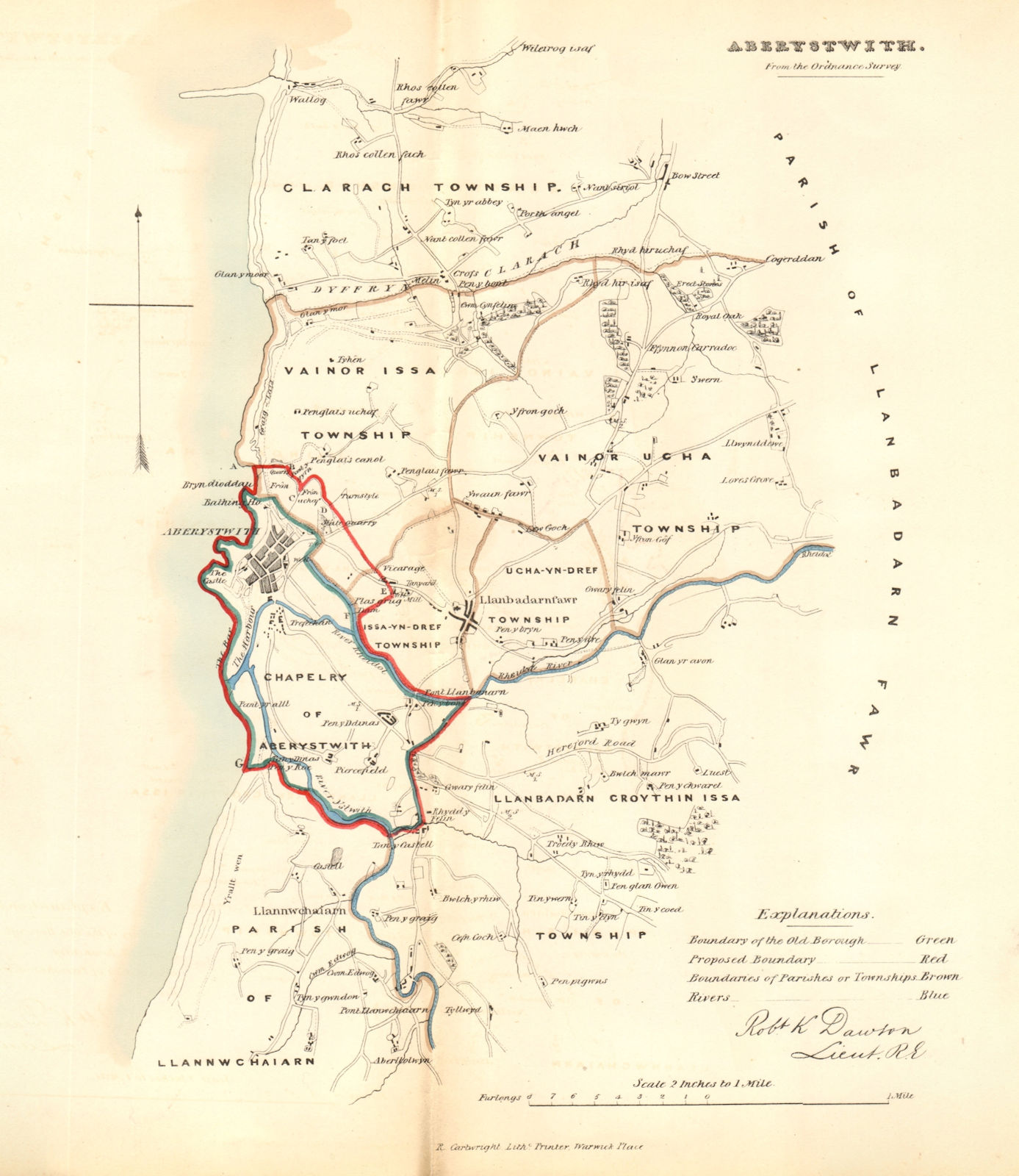 ABERYSTWYTH borough/town plan. REFORM ACT. Llanbadarnfawr Wales. DAWSON 1832 map