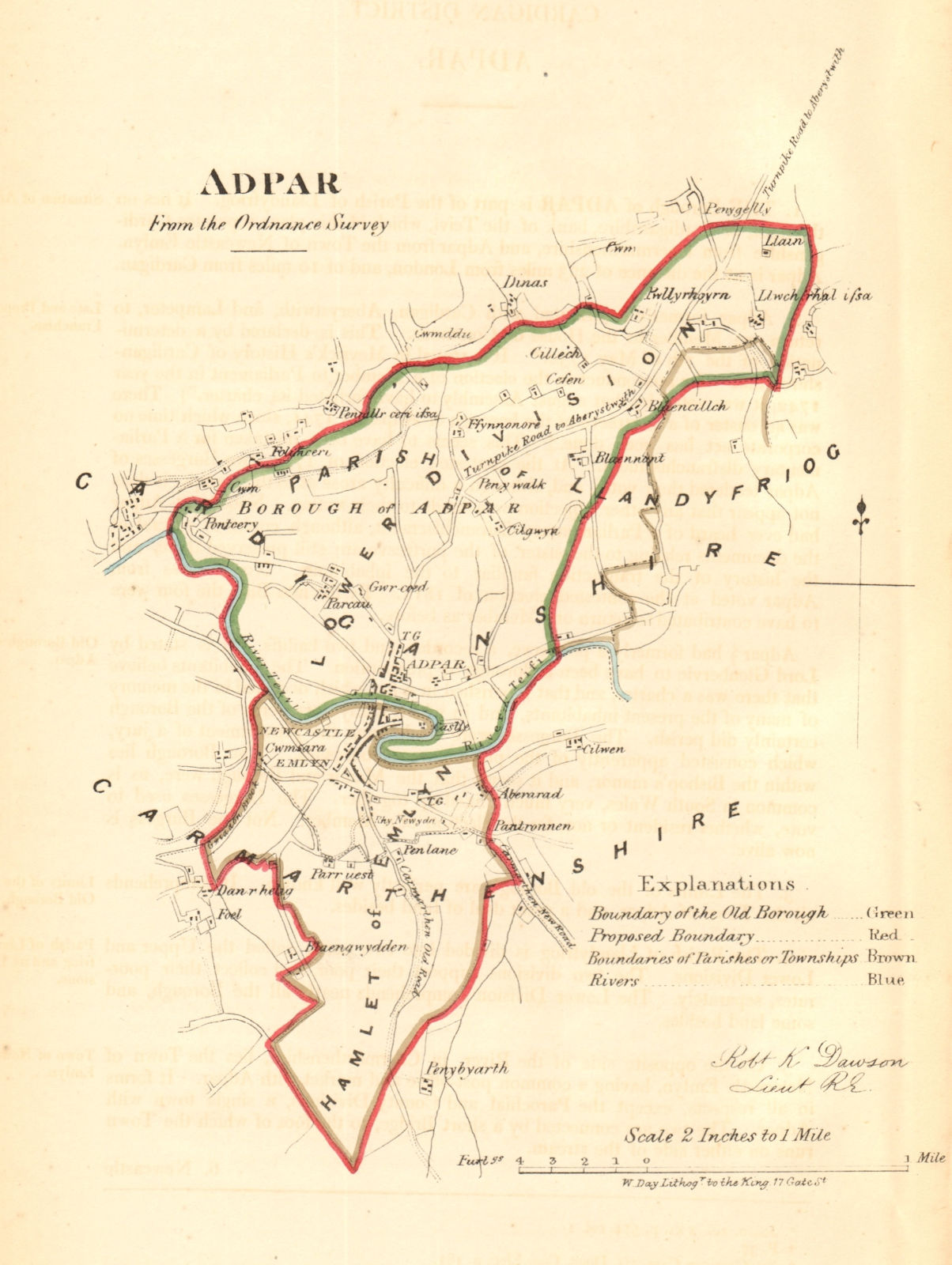 ADPAR/NEWCASTLE EMLYN borough/town plan. REFORM ACT. Wales. DAWSON 1832 map