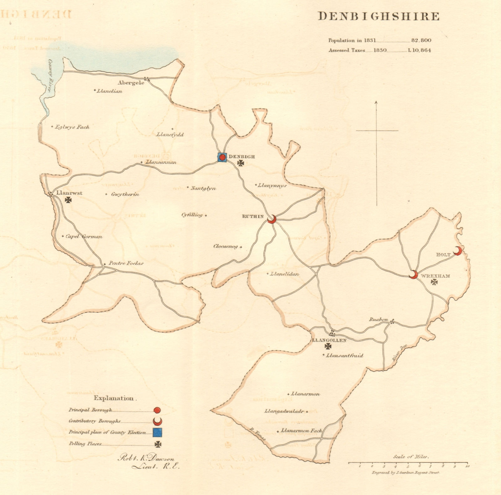 Denbighshire county map. Contributory boroughs electoral REFORM ACT. DAWSON 1832
