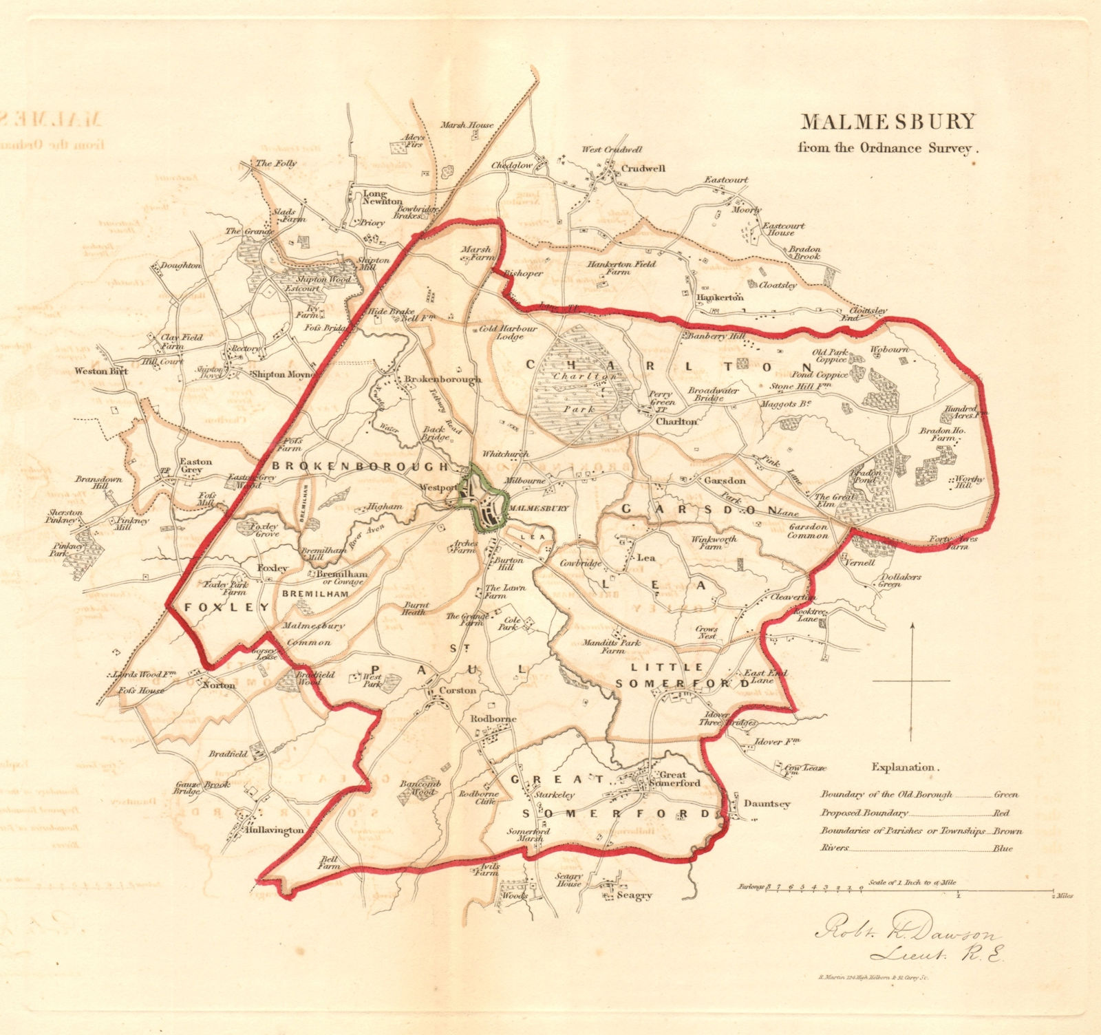 MALMESBURY borough/town plan. REFORM ACT. Wiltshire. DAWSON 1832 old map