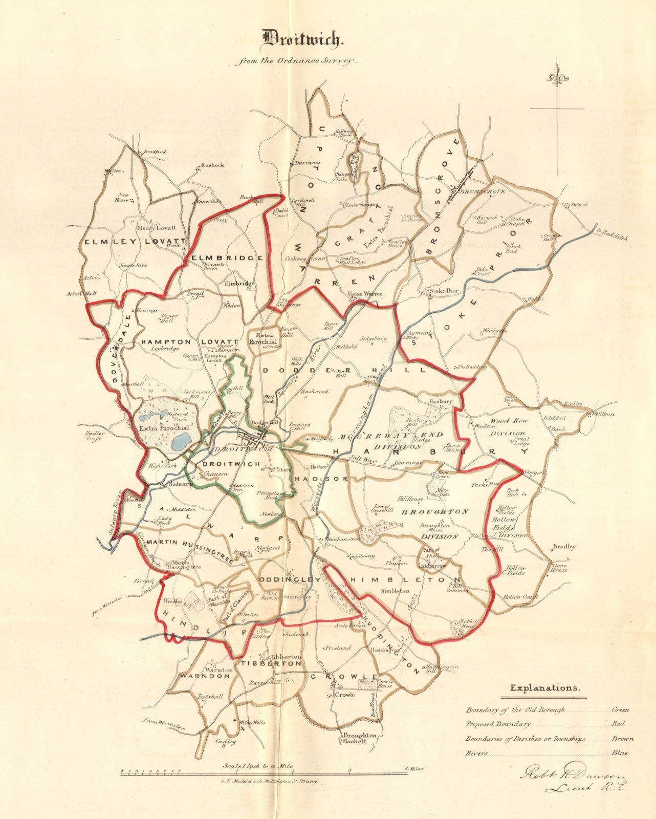 DROITWICH borough/town plan REFORM ACT Bromsgrove Worcestershire DAWSON 1832 map