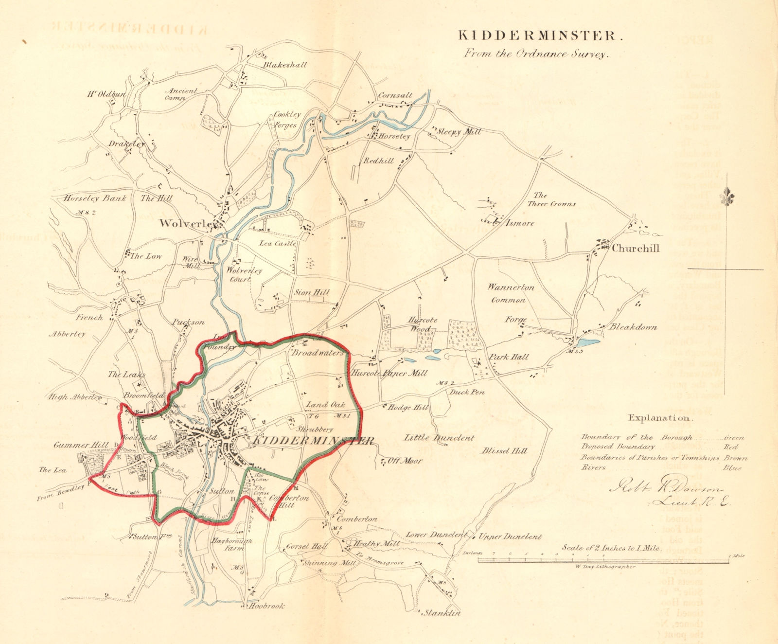 KIDDERMINSTER borough/town plan. REFORM ACT. Worcestershire. DAWSON 1832 map