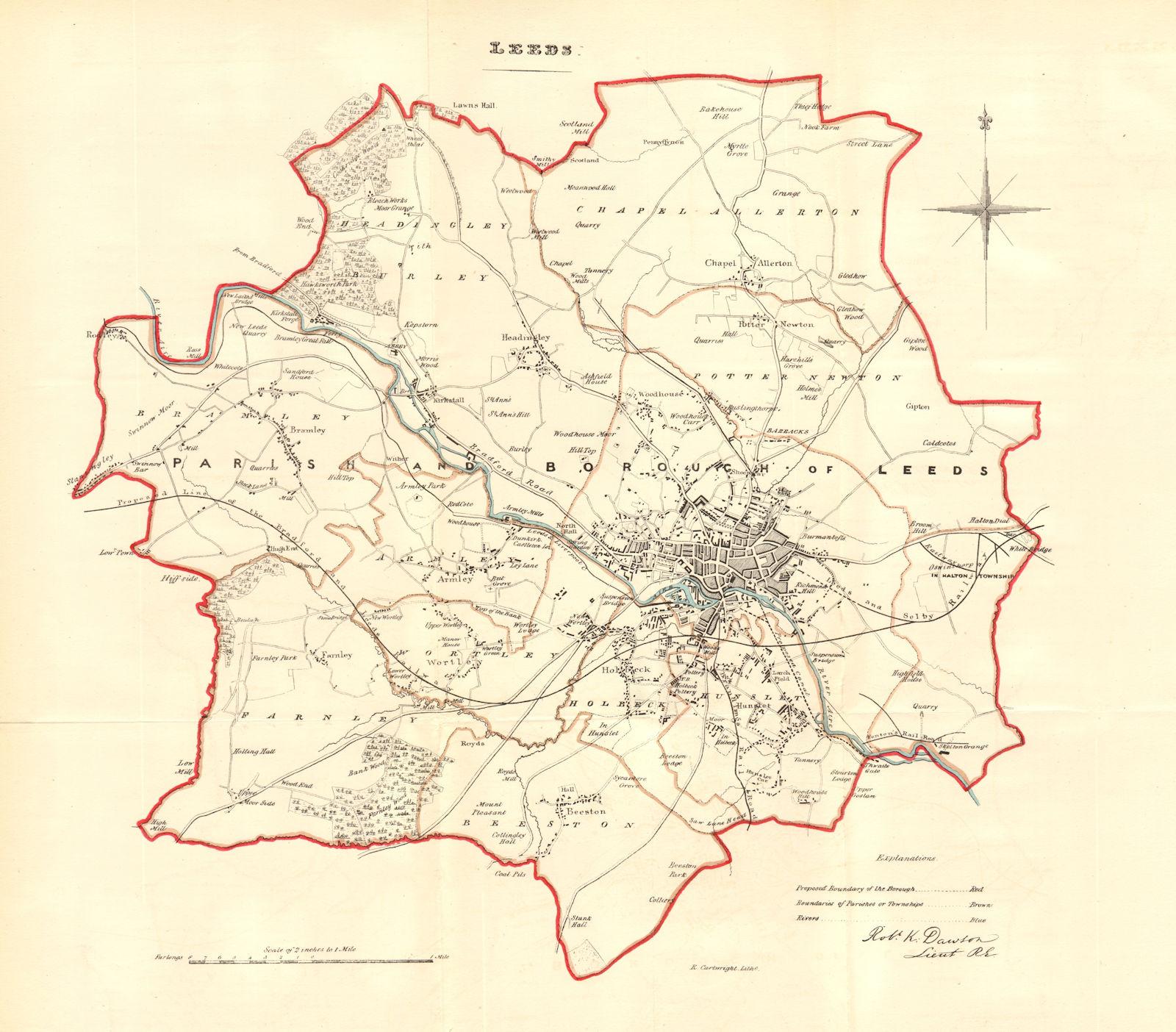 LEEDS borough/town/city plan. REFORM ACT. Headingley. Yorkshire. DAWSON 1832 map