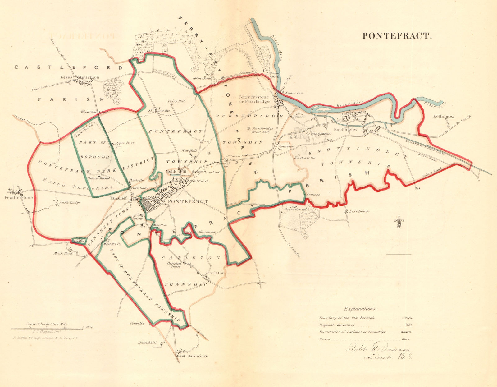 PONTEFRACT borough/town plan. REFORM ACT Ferrybridge Yorkshire. DAWSON 1832 map
