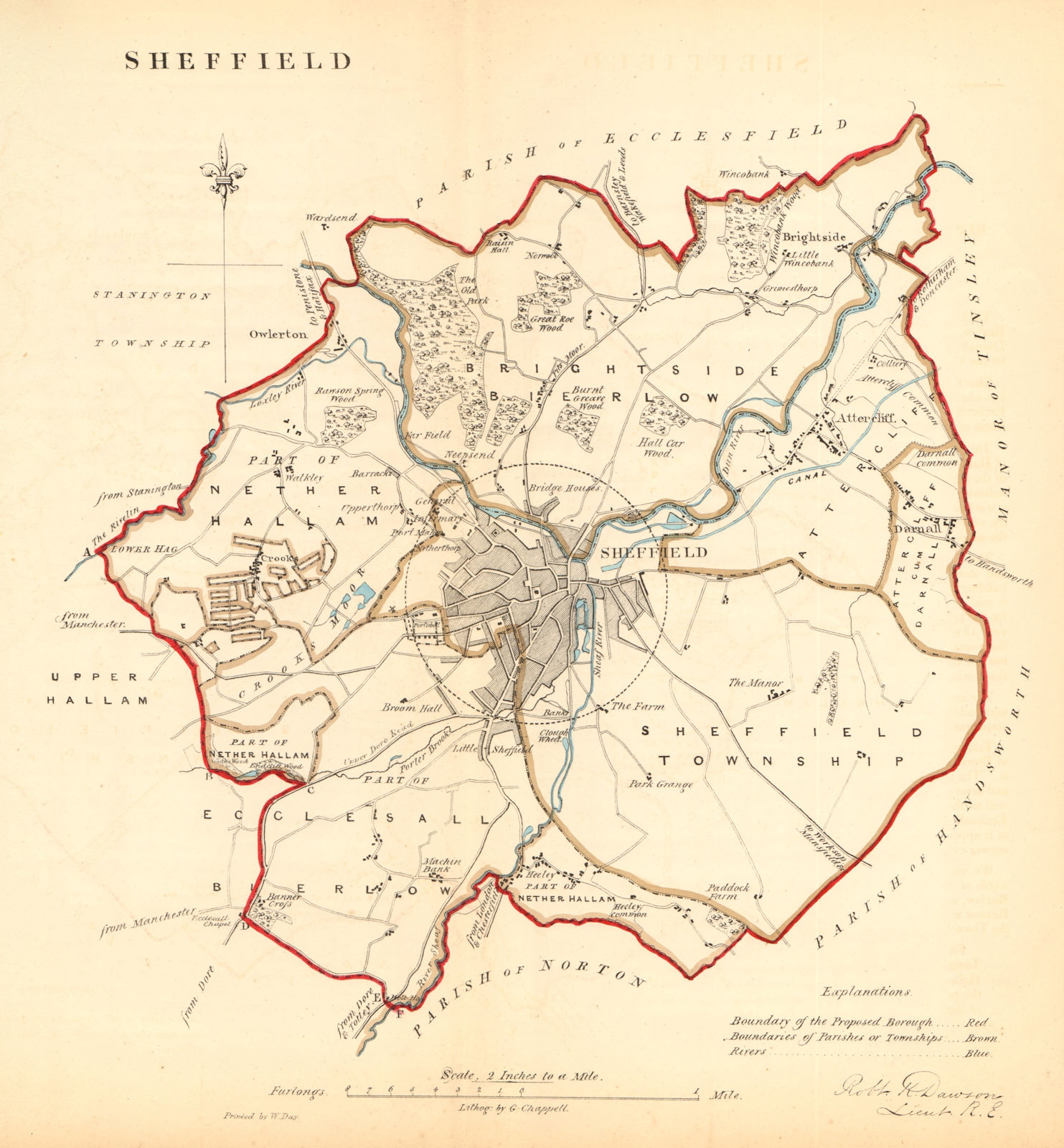 SHEFFIELD borough/town plan REFORM ACT Hallam Darnall Yorkshire. DAWSON 1832 map