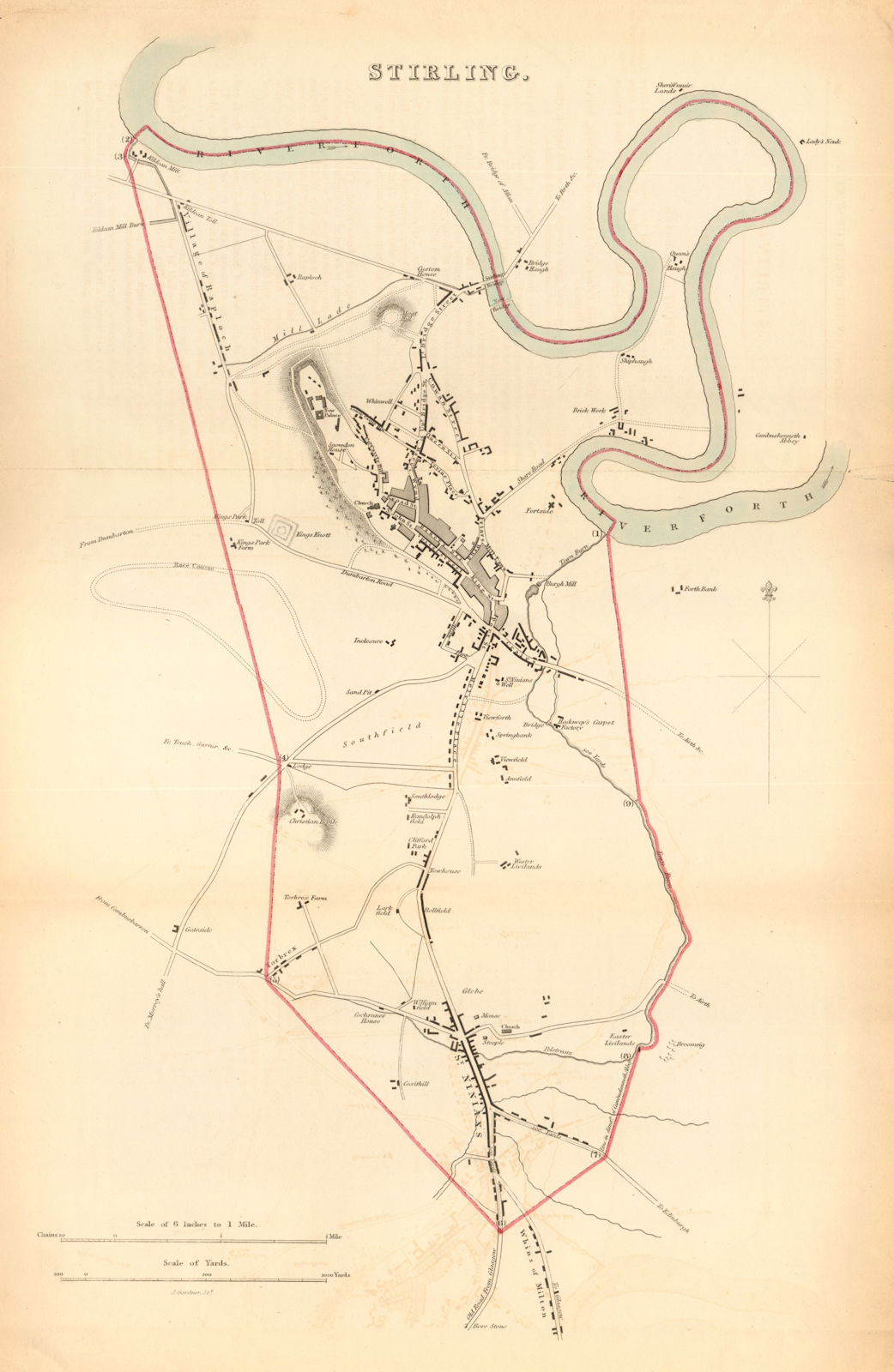 STIRLING borough/town plan for the REFORM ACT. St Ninians. Scotland 1832 map