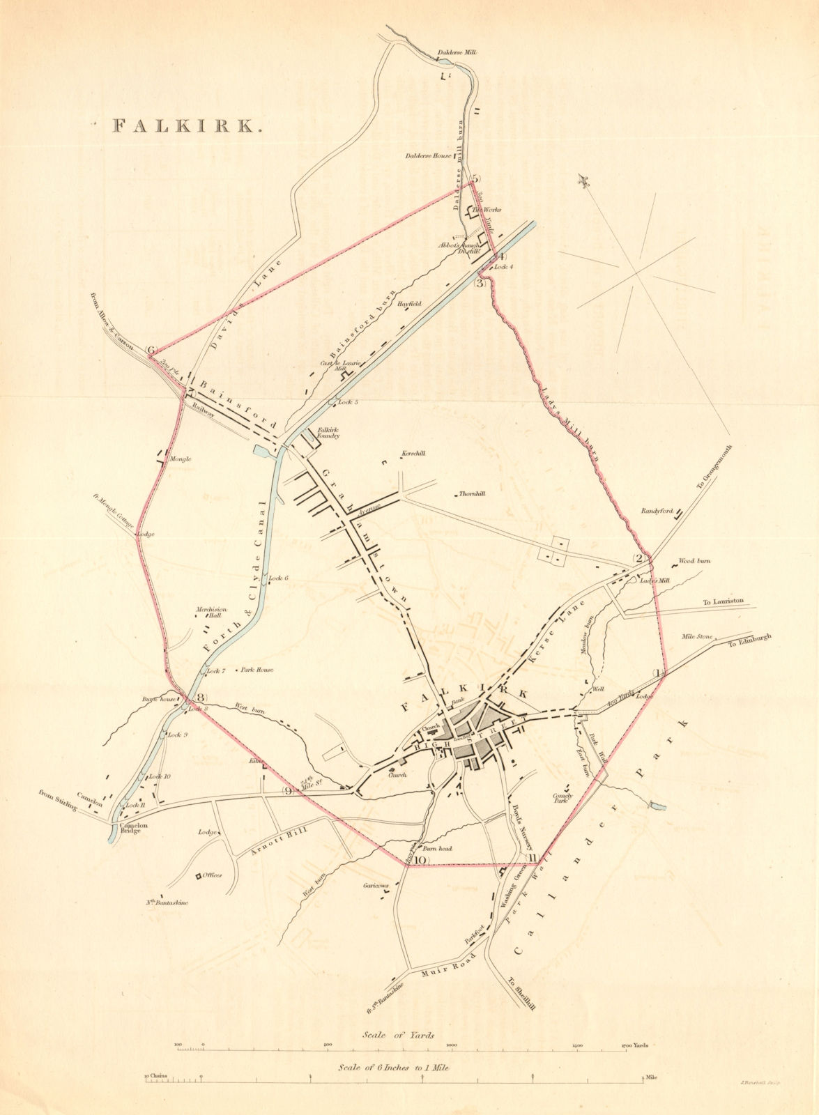 FALKIRK borough/town plan. REFORM ACT. Bainsford Grahamstown. Scotland 1832 map