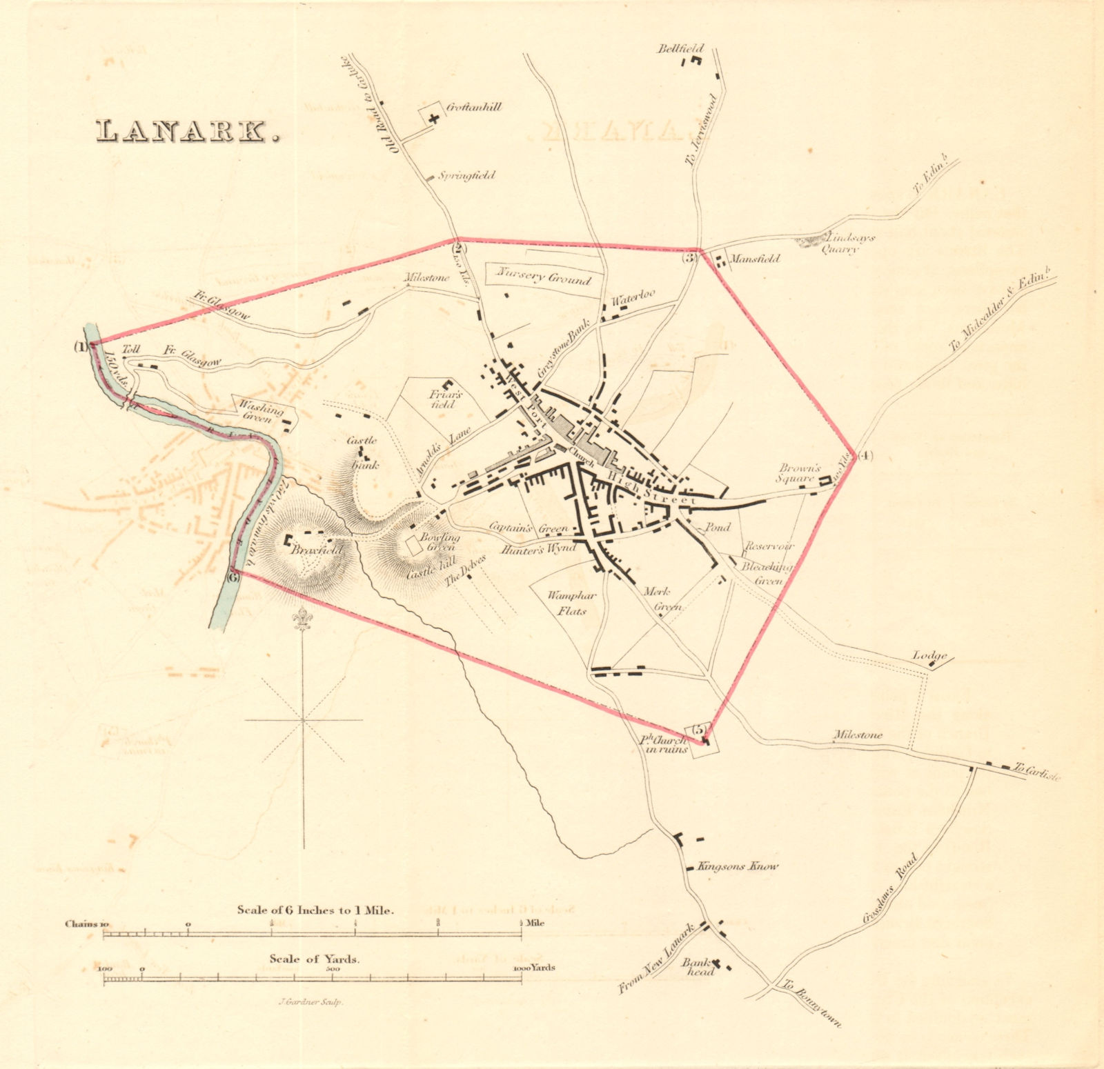LANARK borough/town plan for the REFORM ACT. Scotland 1832 old antique map