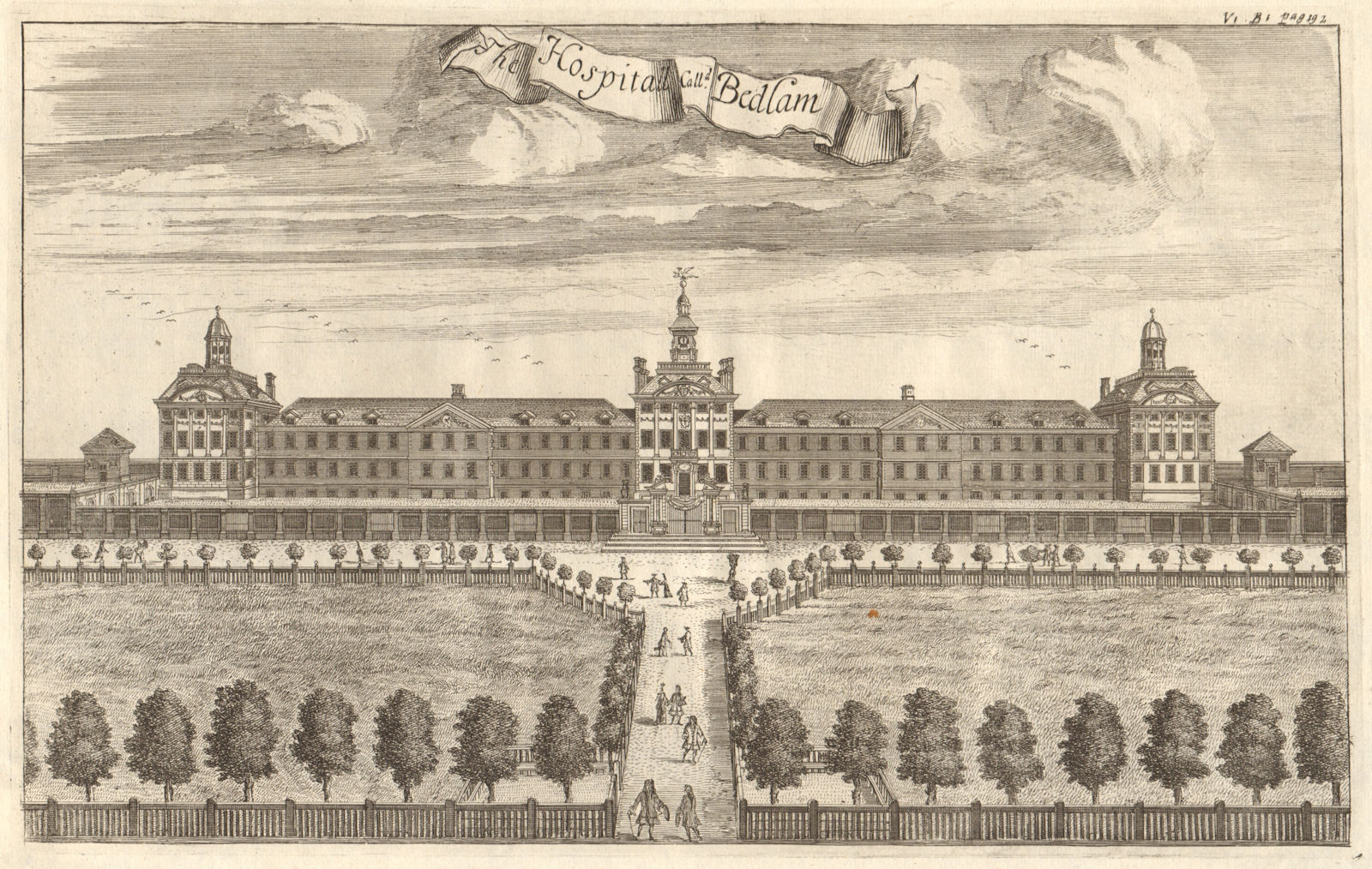 'The Hospital, called Bedlam'. Bethlem Royal Hospital. STOW/STRYPE 1720 print
