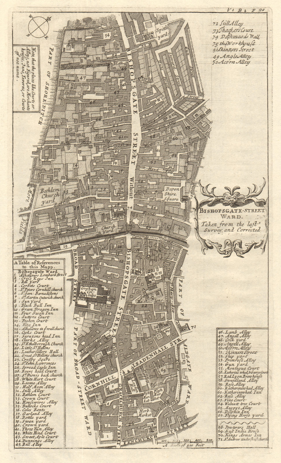 'Bishopsgate Street Ward'. Spitalfields. City of London. STOW/STRYPE 1720 map