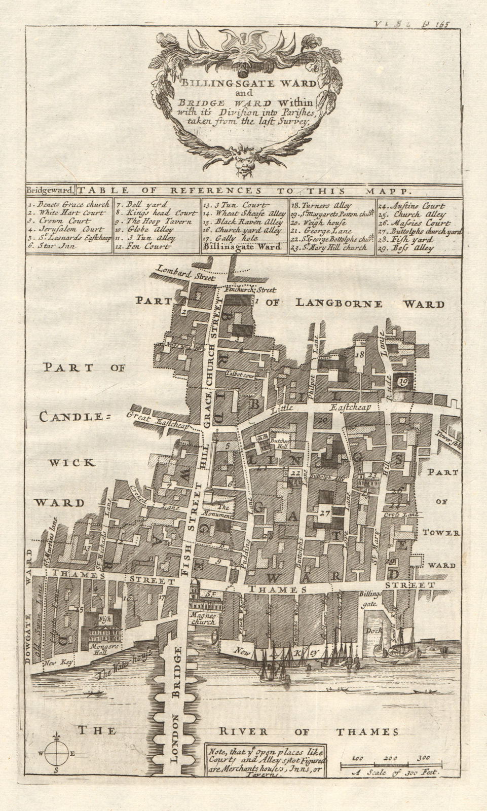 'Billingsgate Ward and Bridge Ward Within'. City of London. STOW/STRYPE 1720 map
